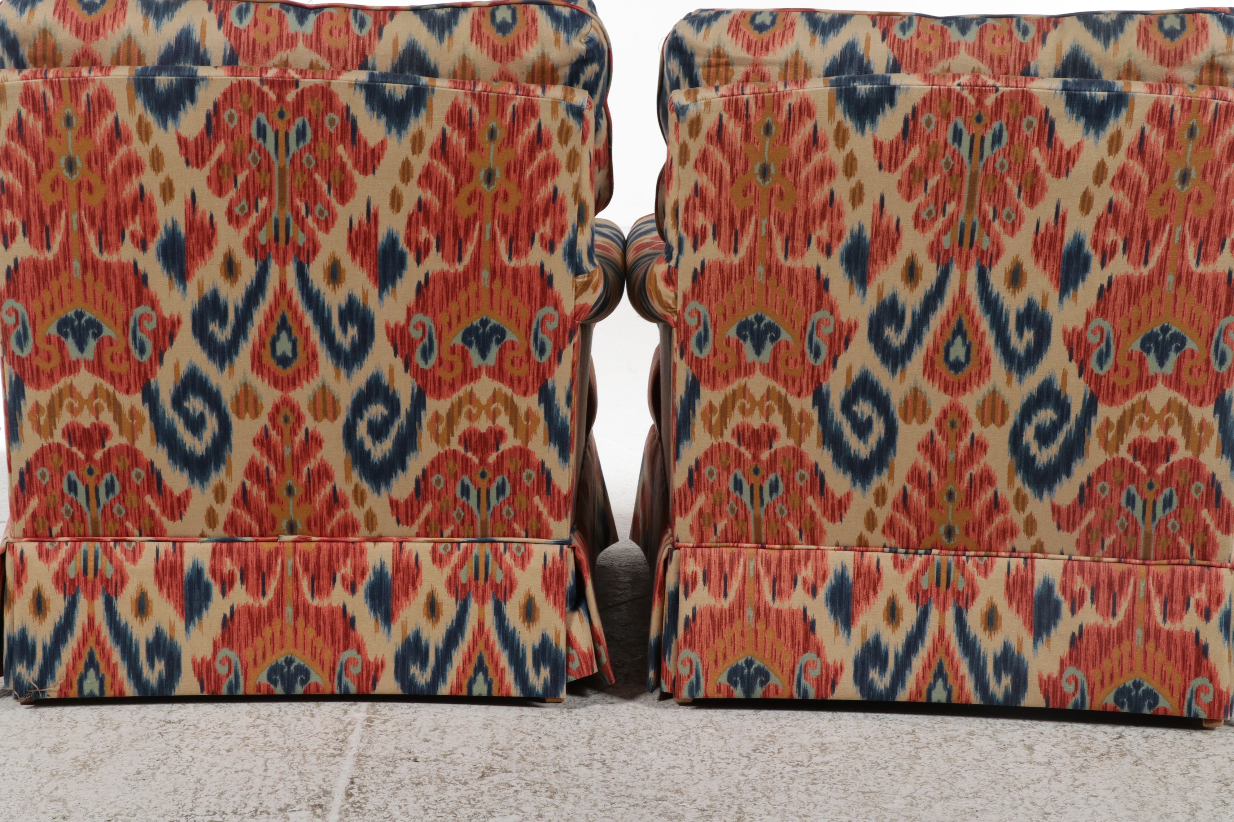 Pair of Armchairs with Ottoman in Ikat Upholstery
