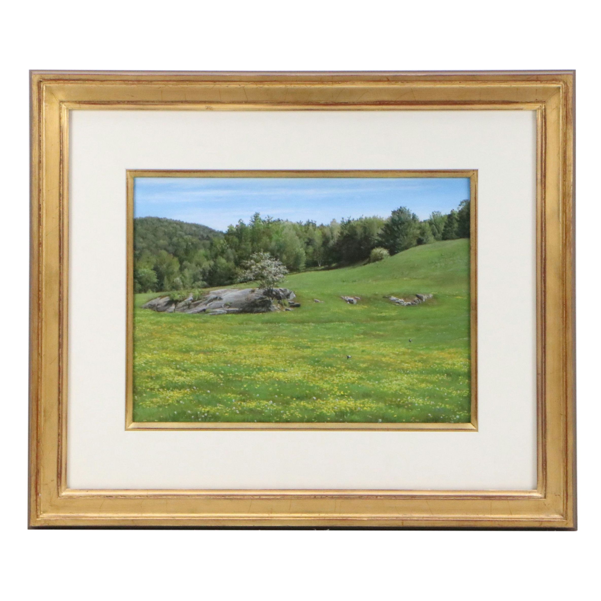 Cindy House Chalk Pastel Landscape Drawing of Meadow, 2003