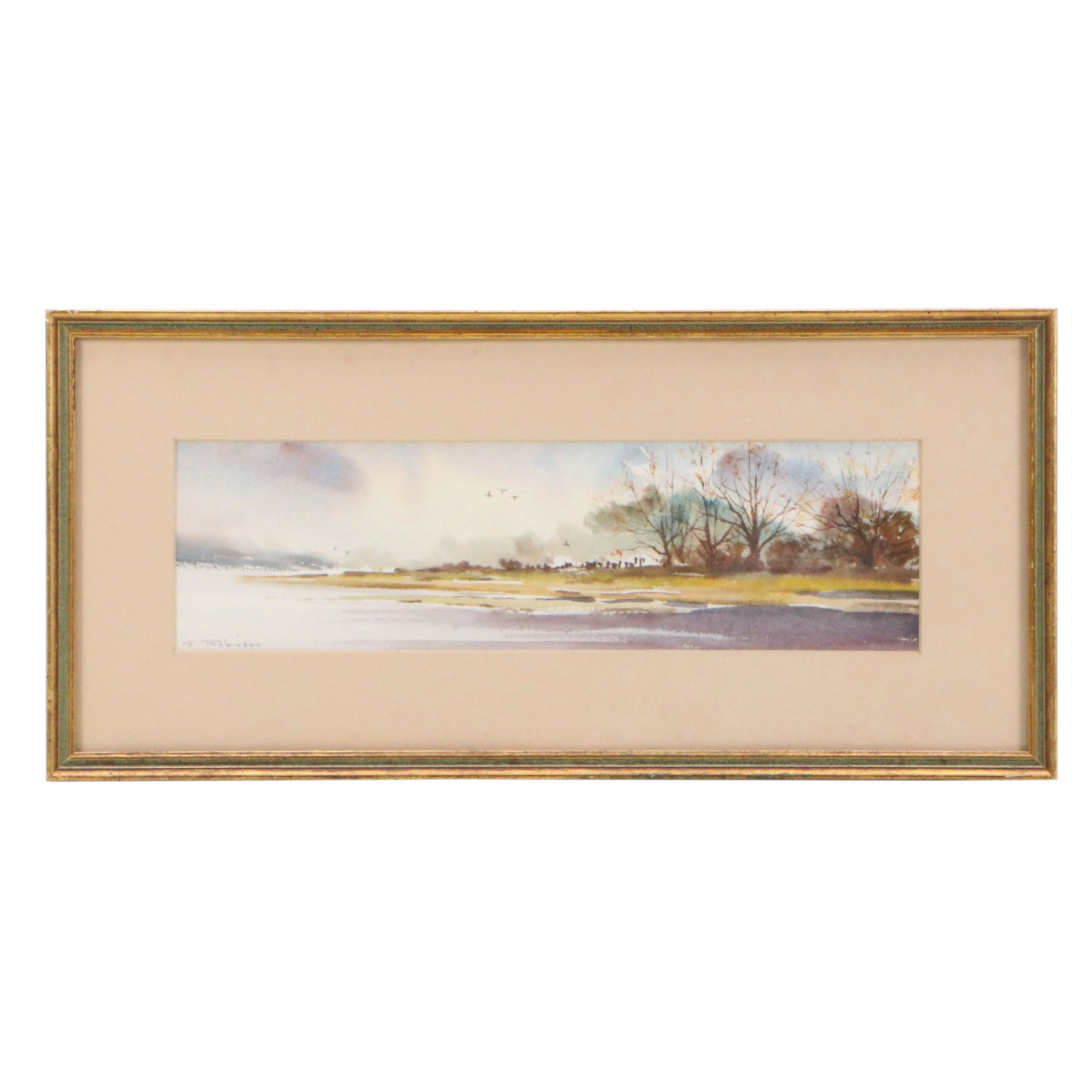 Gordon Robinson Watercolor Painting of Riverbank, 20th Century