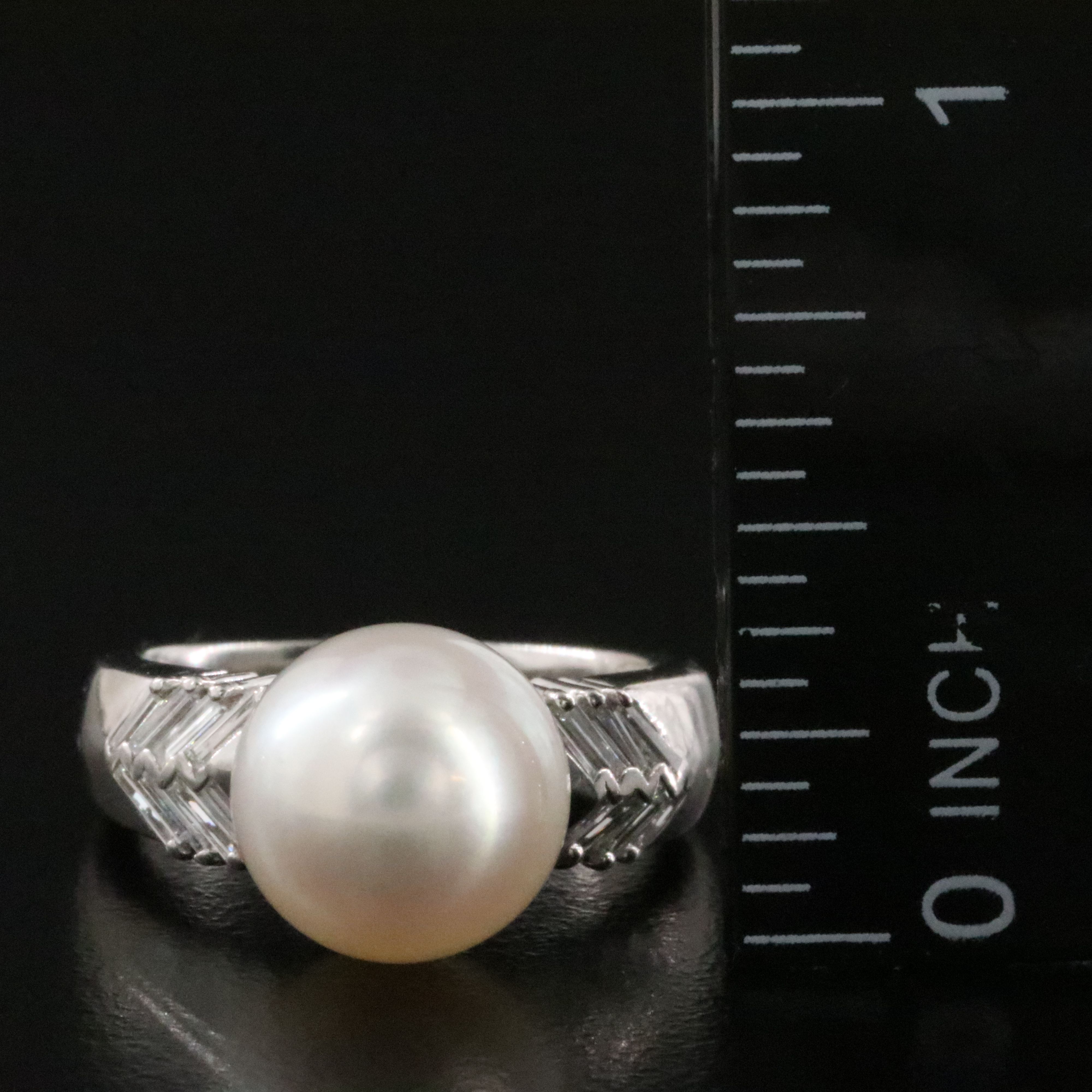 Platinum Pearl and Diamond Chevron Ring