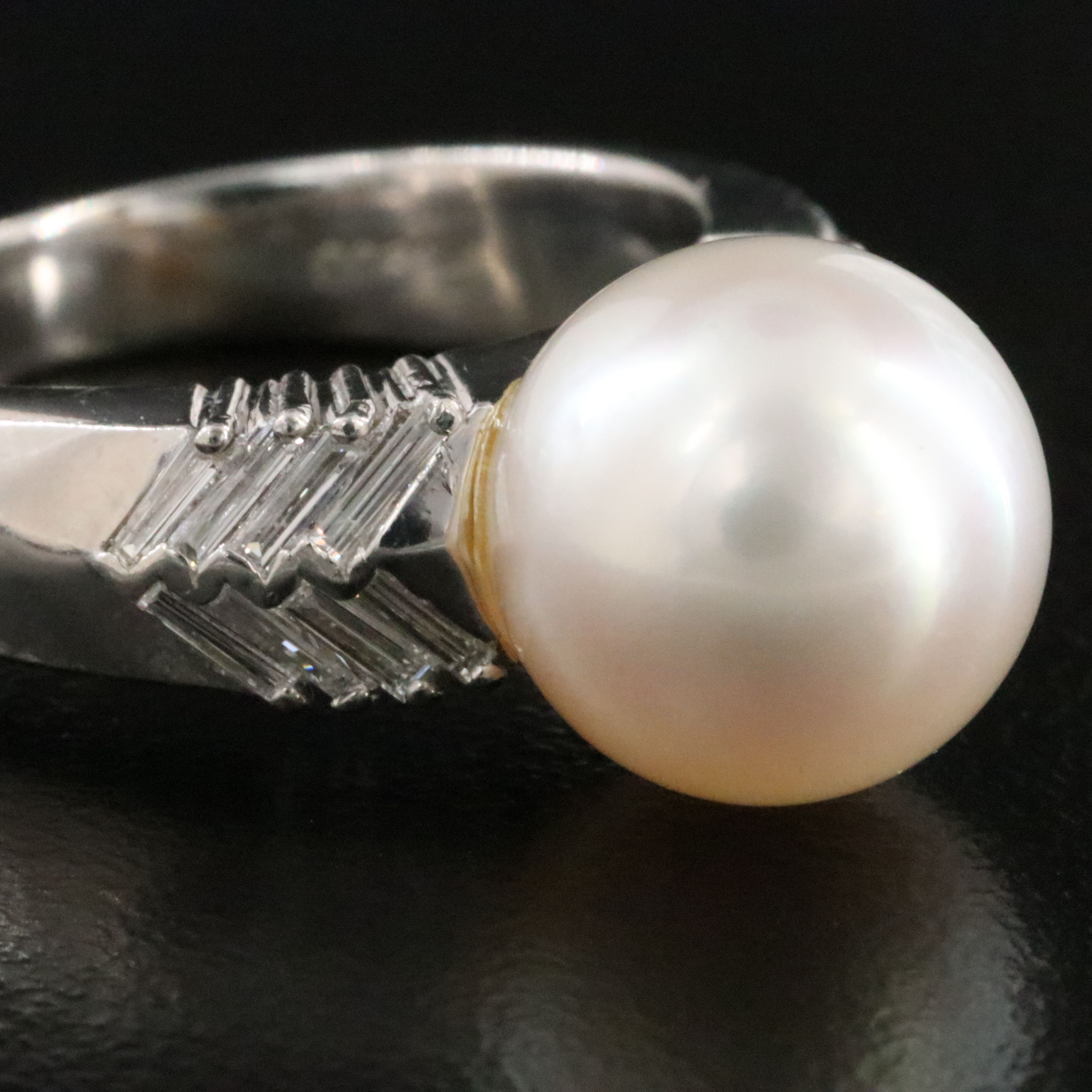 Platinum Pearl and Diamond Chevron Ring