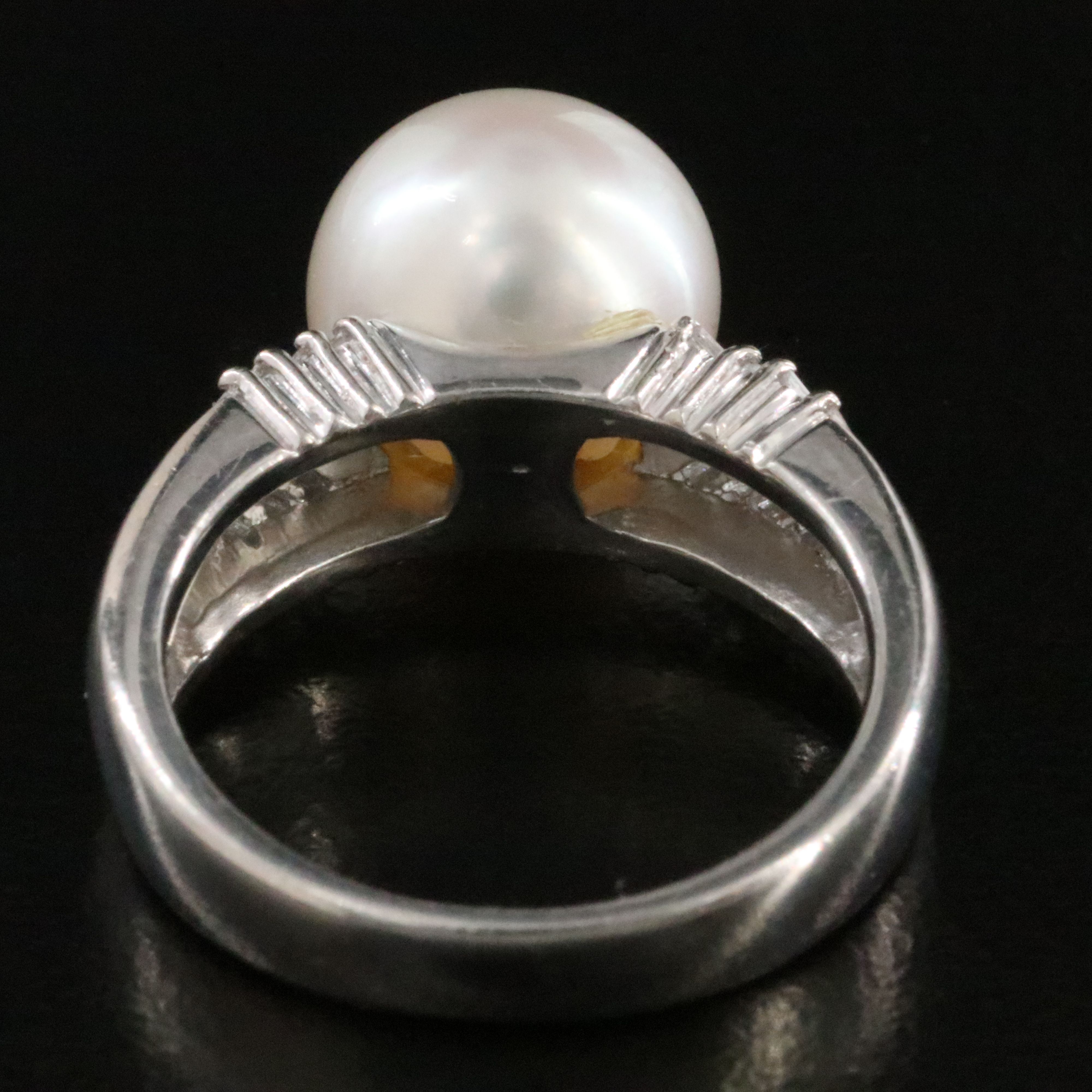 Platinum Pearl and Diamond Chevron Ring