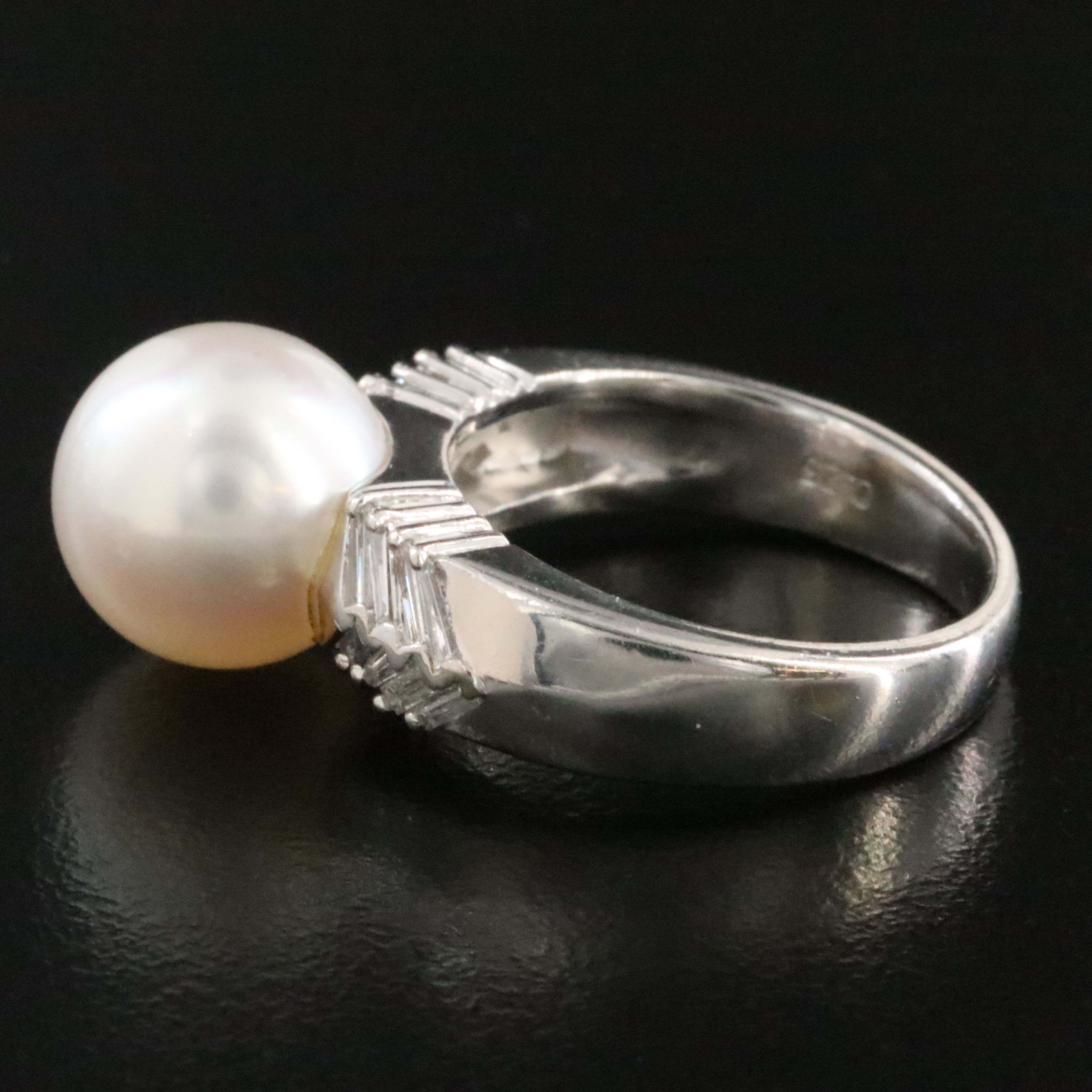 Platinum Pearl and Diamond Chevron Ring
