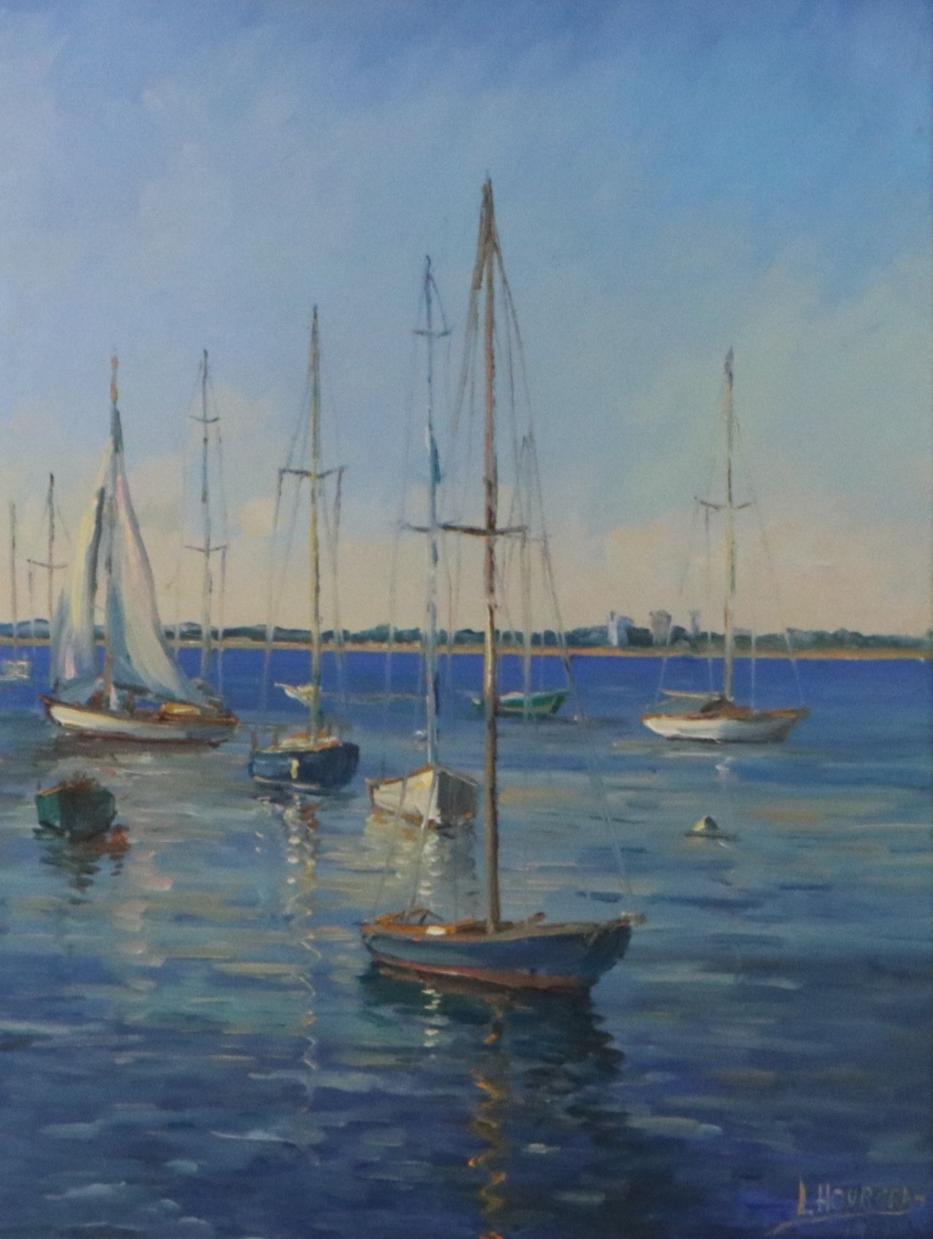Luis Hourgras Maritime Oil Painting "Seaside Argentina" 1977