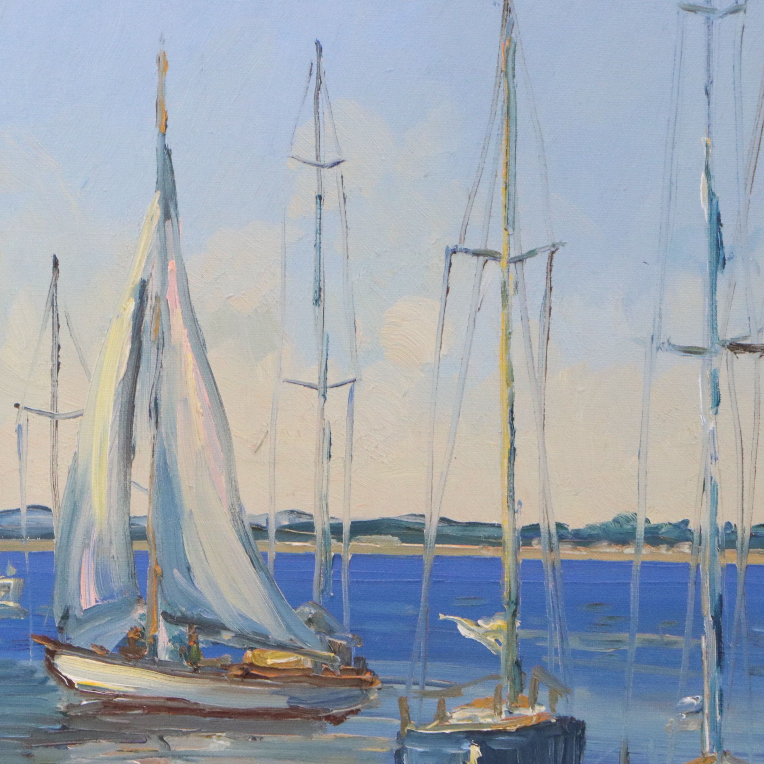 Luis Hourgras Maritime Oil Painting "Seaside Argentina" 1977