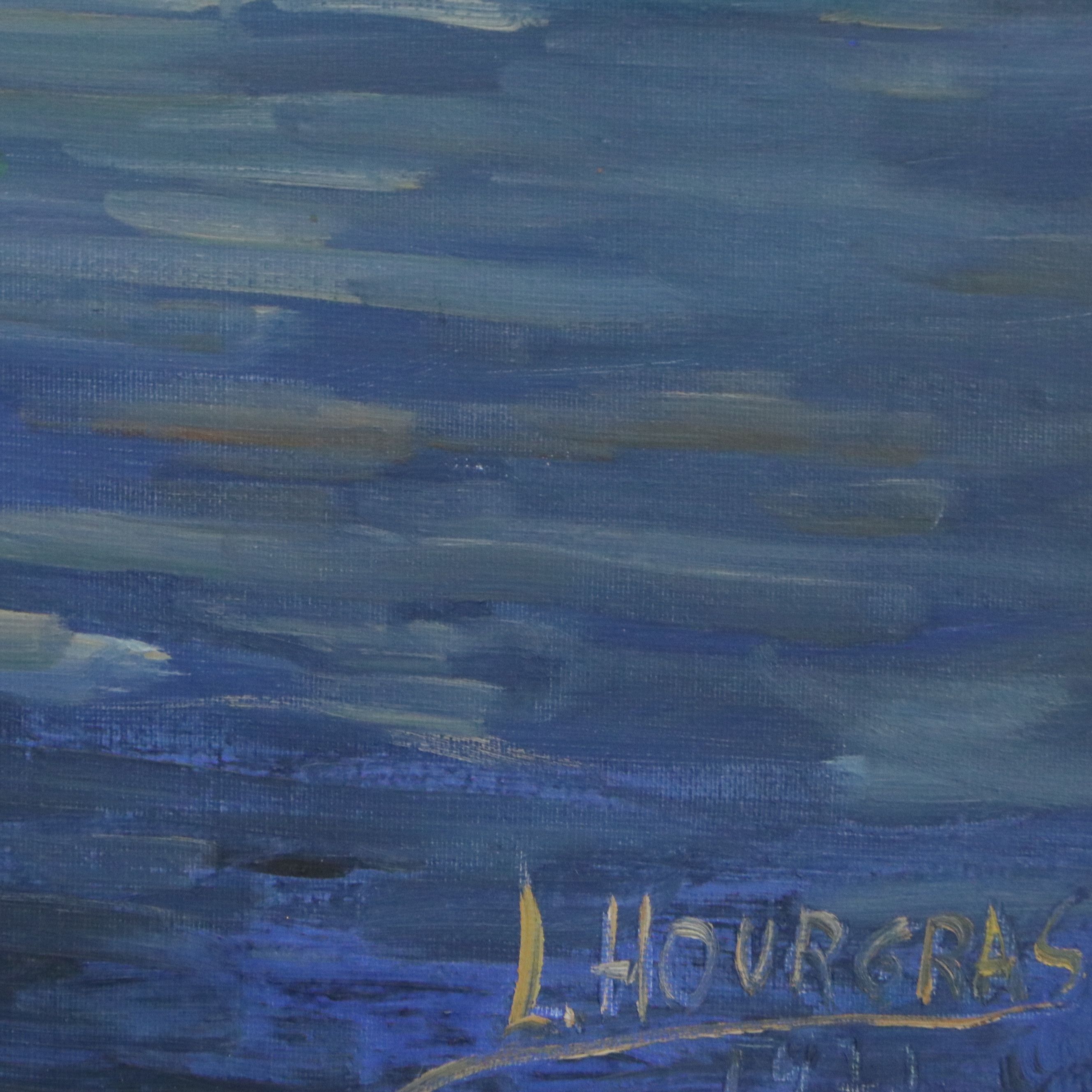 Luis Hourgras Maritime Oil Painting "Seaside Argentina" 1977