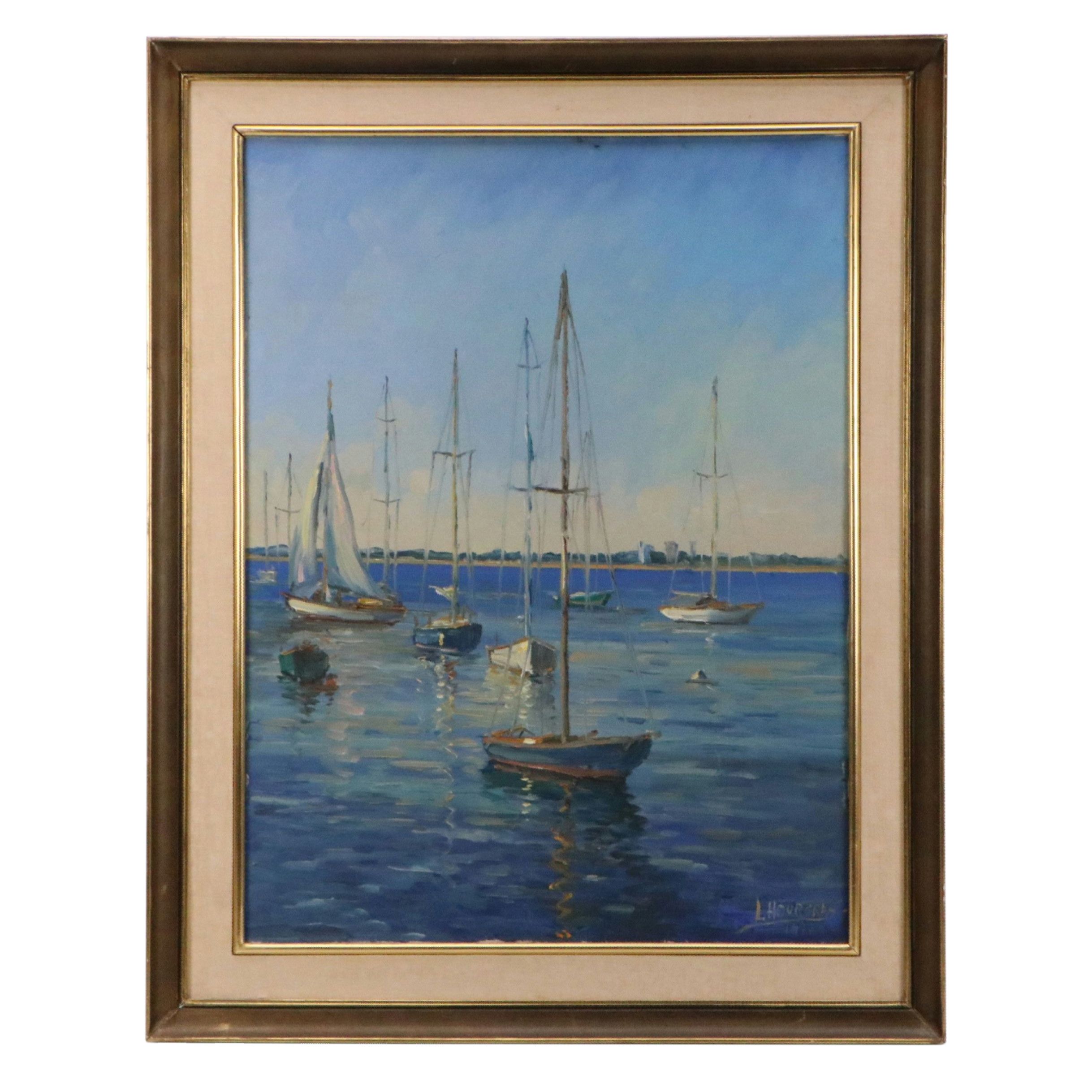 Luis Hourgras Maritime Oil Painting "Seaside Argentina" 1977