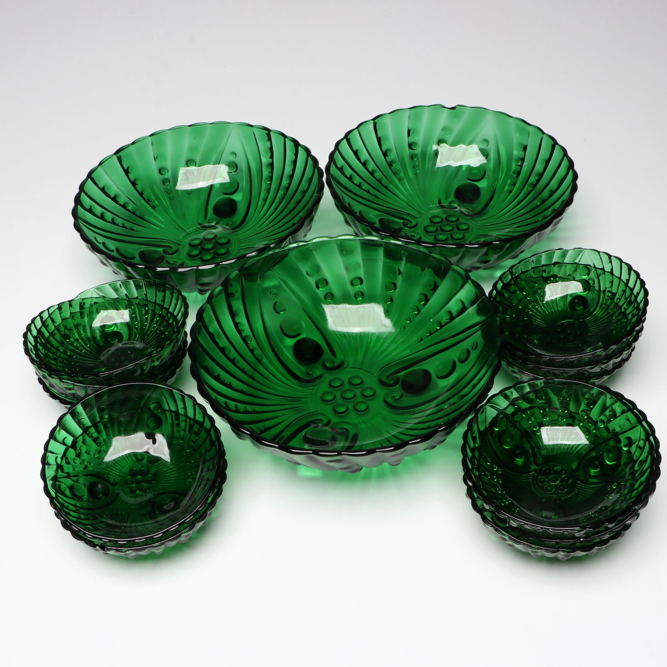 Anchor Hocking "Burple" Green Footed Serving and Dessert Bowls, Mid-20th C.