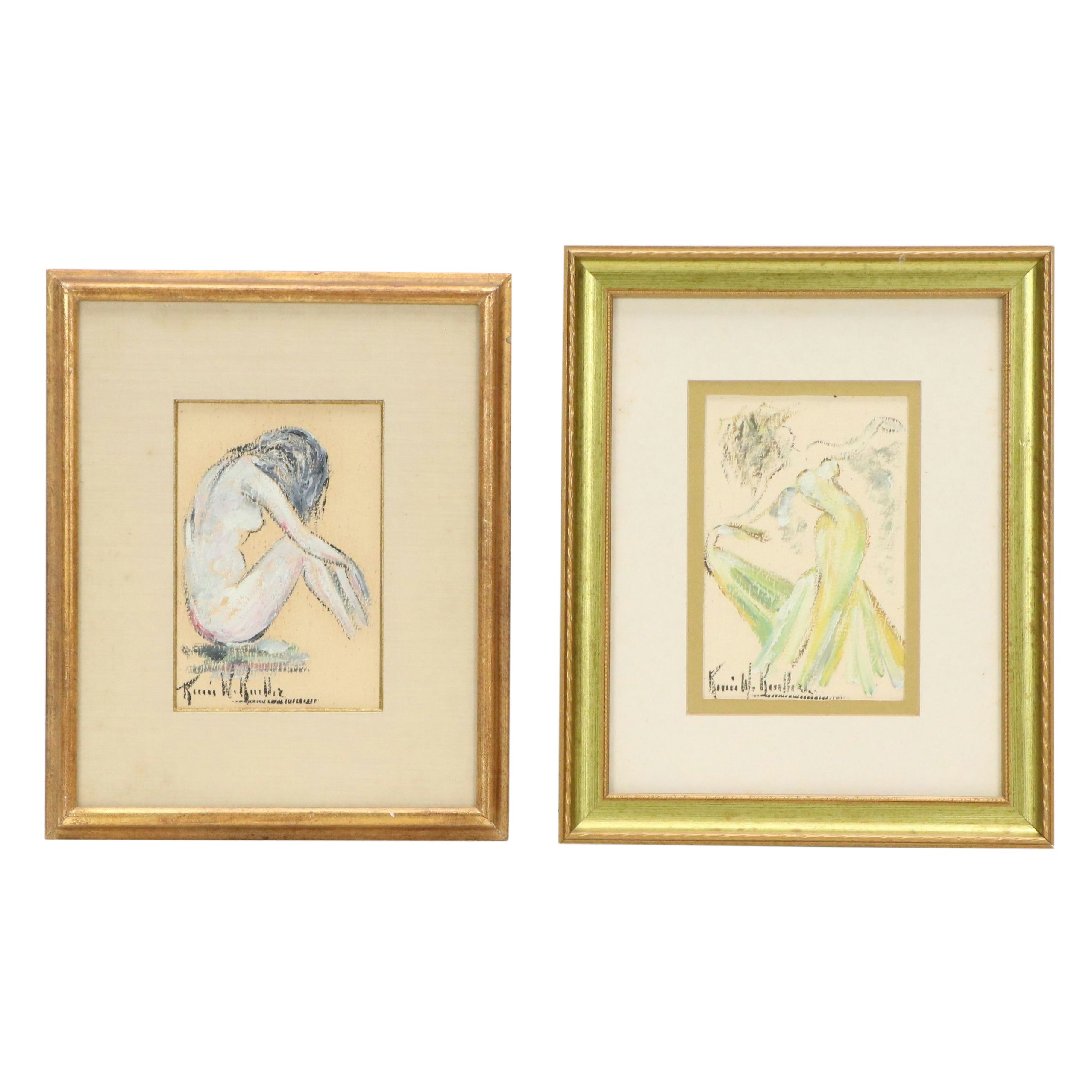 Renée Keuller Gouache Sketches of Figures, 20th Century