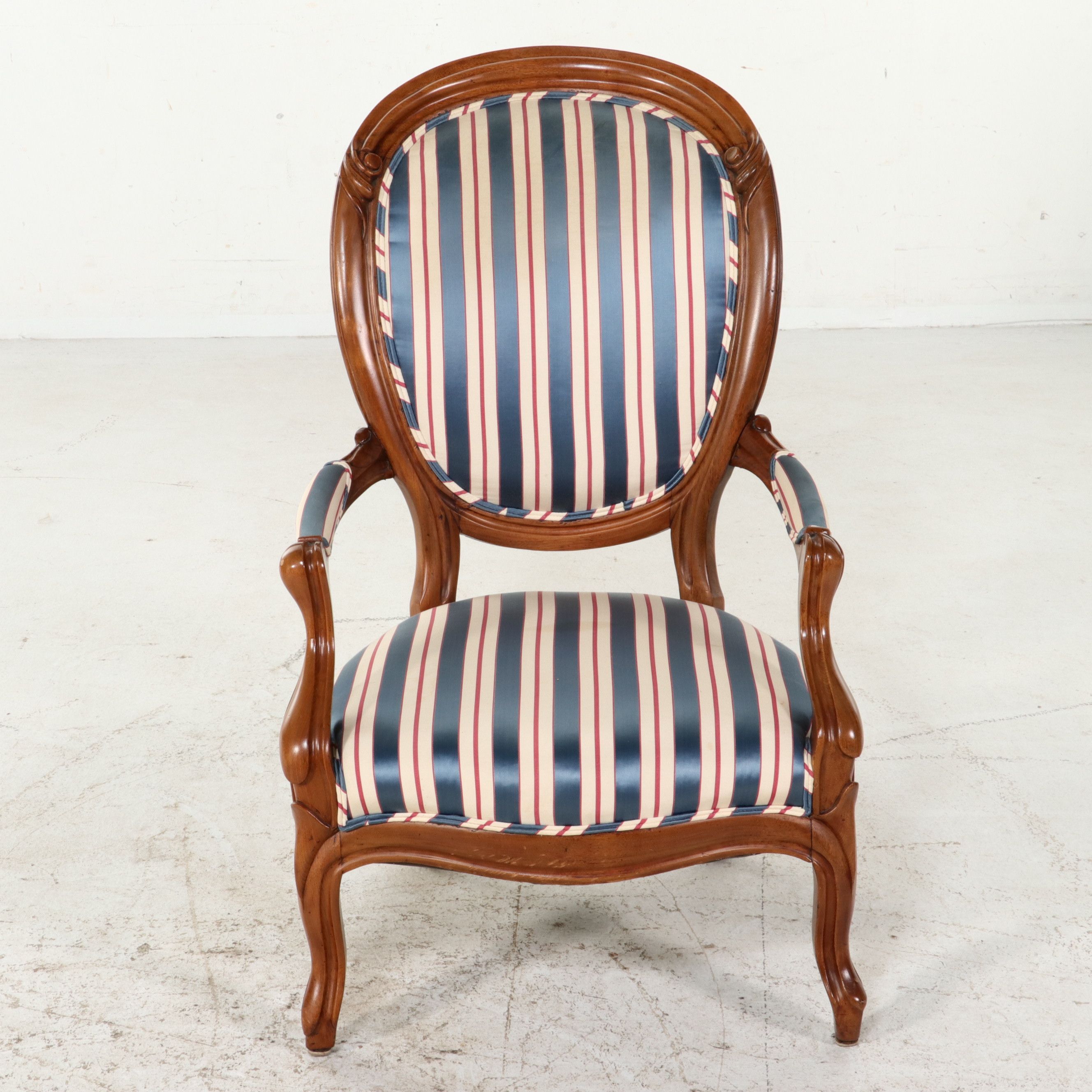 Louis XV Style Striped Upholstered Fauteuil, Late 20th Century