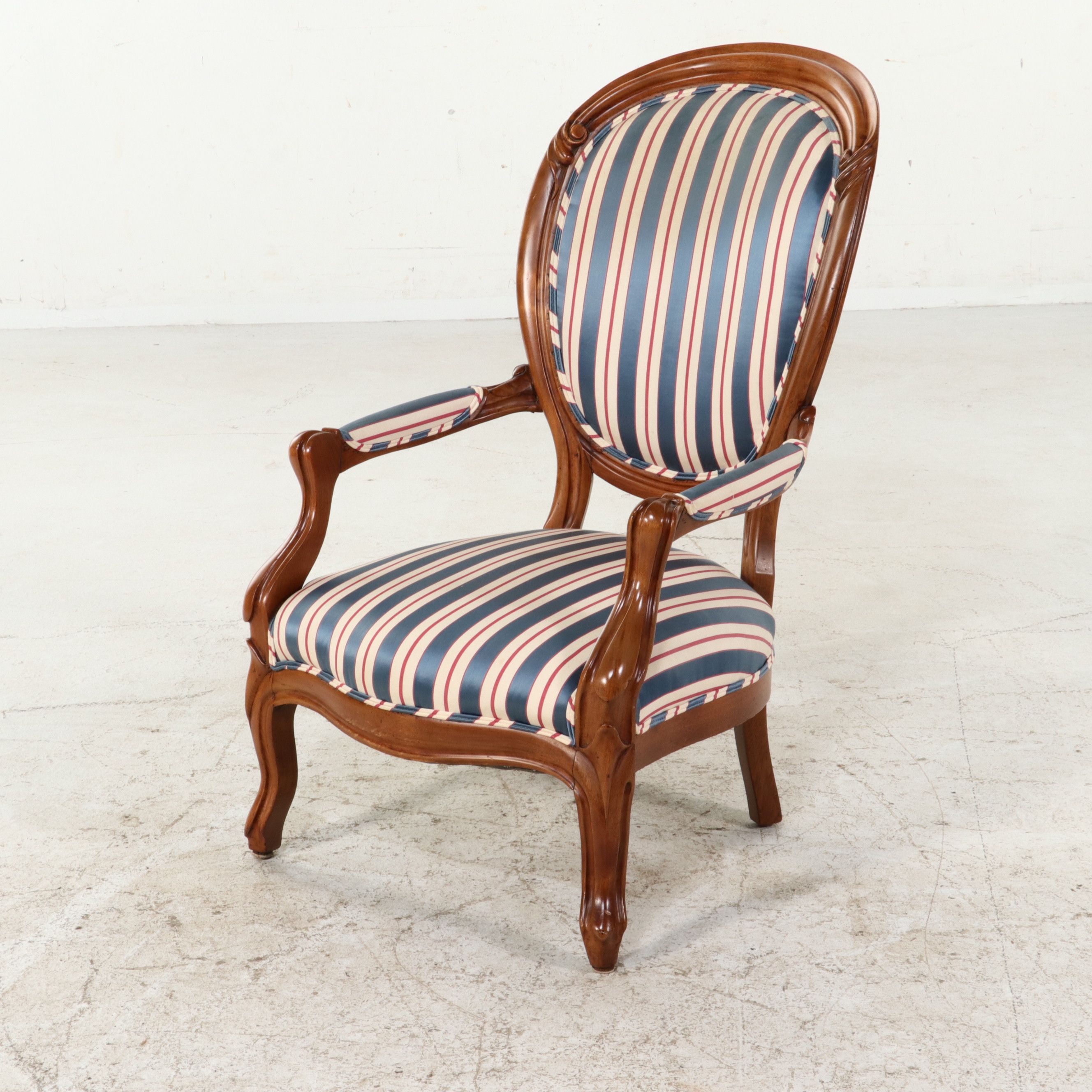 Louis XV Style Striped Upholstered Fauteuil, Late 20th Century