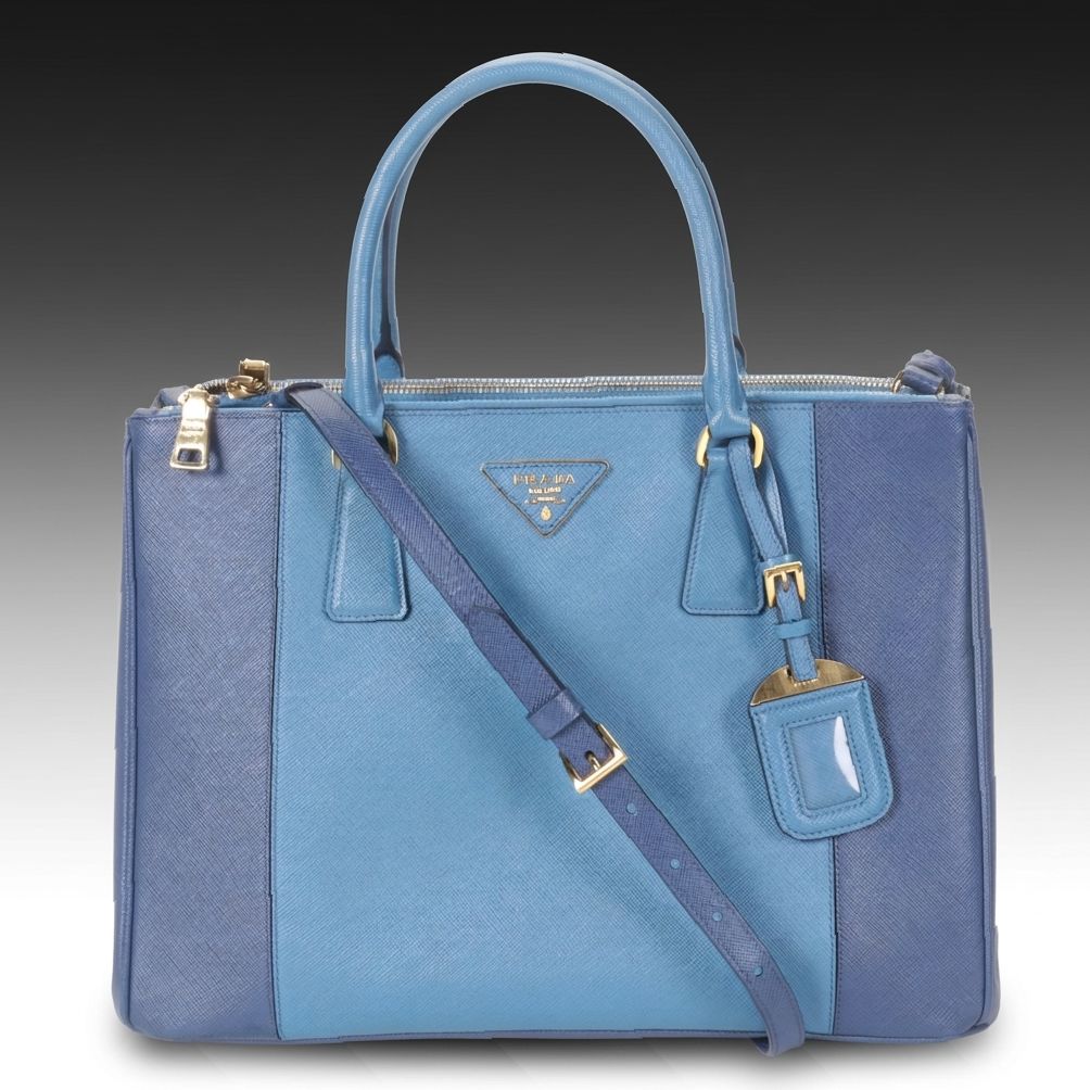 Prada Bicolor Saffiano Leather Double Zip Lux Two-Way Tote Bag