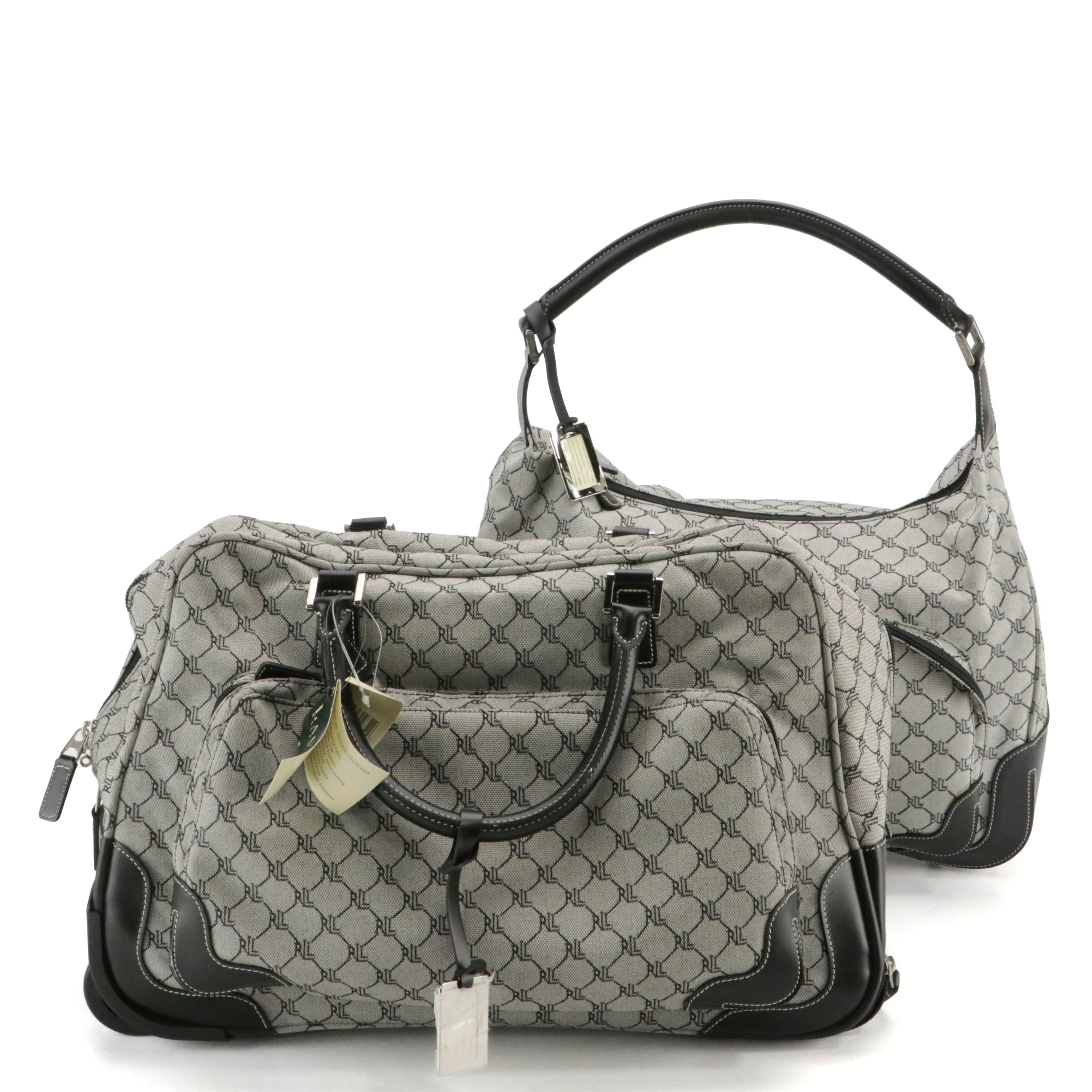 Lauren Ralph Lauren Wheeled Weekender Luggage and Shoulder Bag in Canvas/Leather