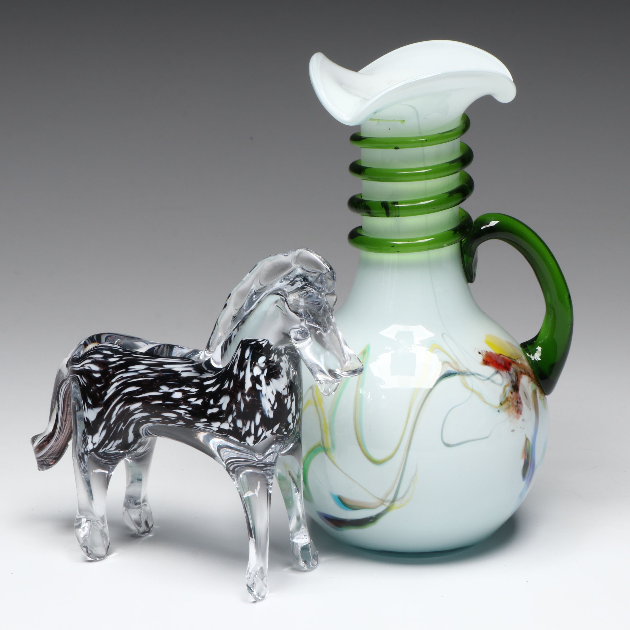 Mantorp Crystal Horse with Art Glass Handled Vase