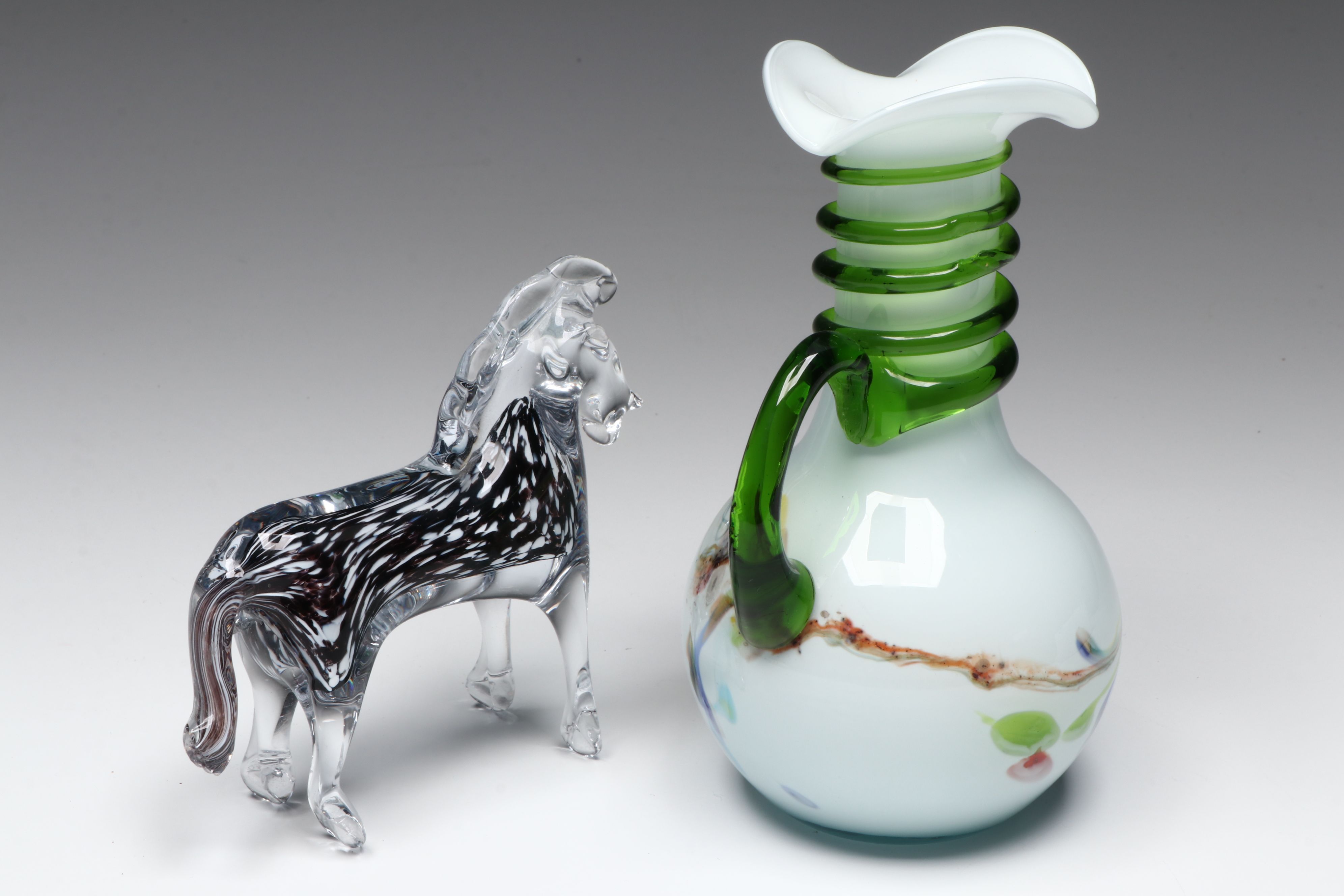 Mantorp Crystal Horse with Art Glass Handled Vase