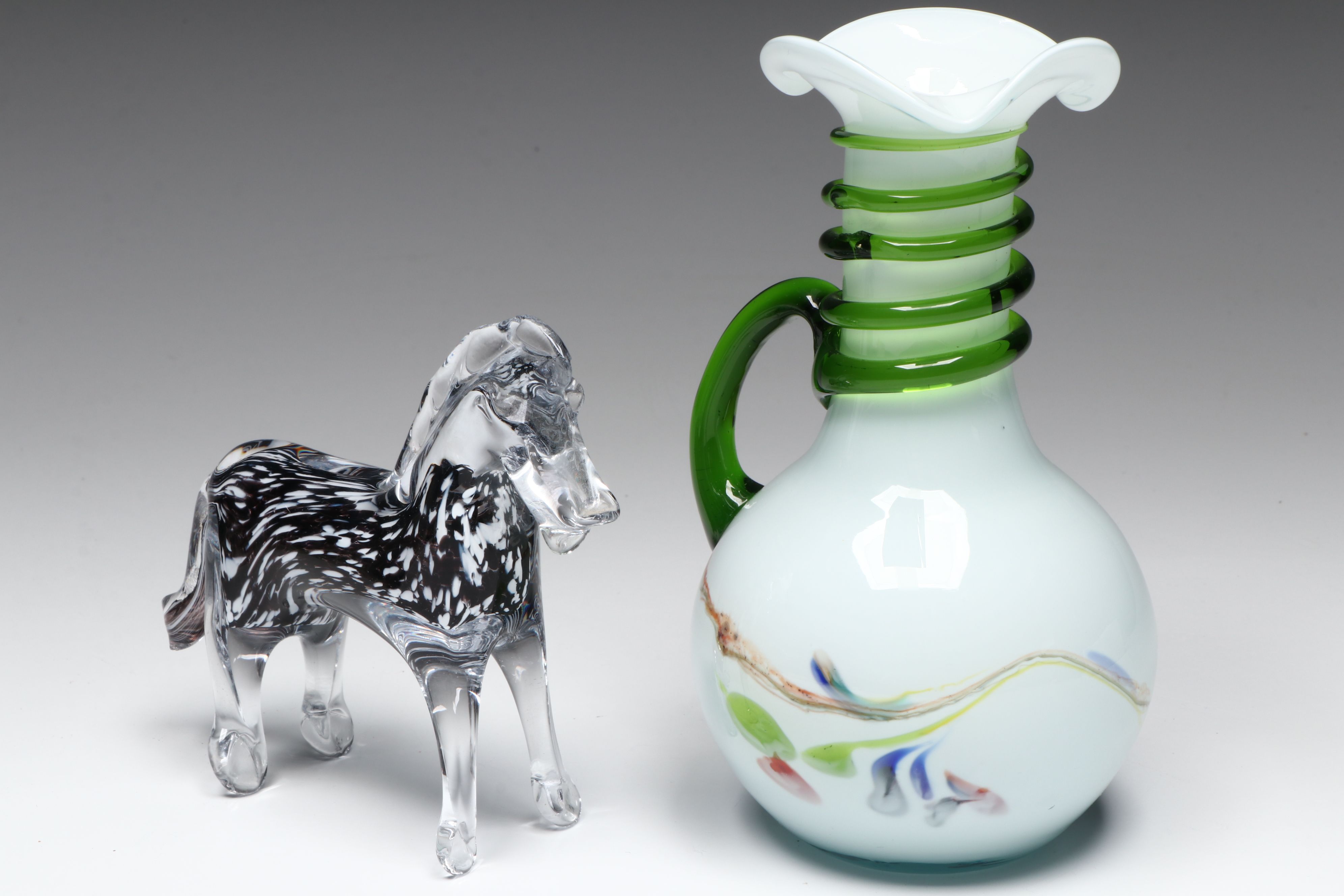 Mantorp Crystal Horse with Art Glass Handled Vase