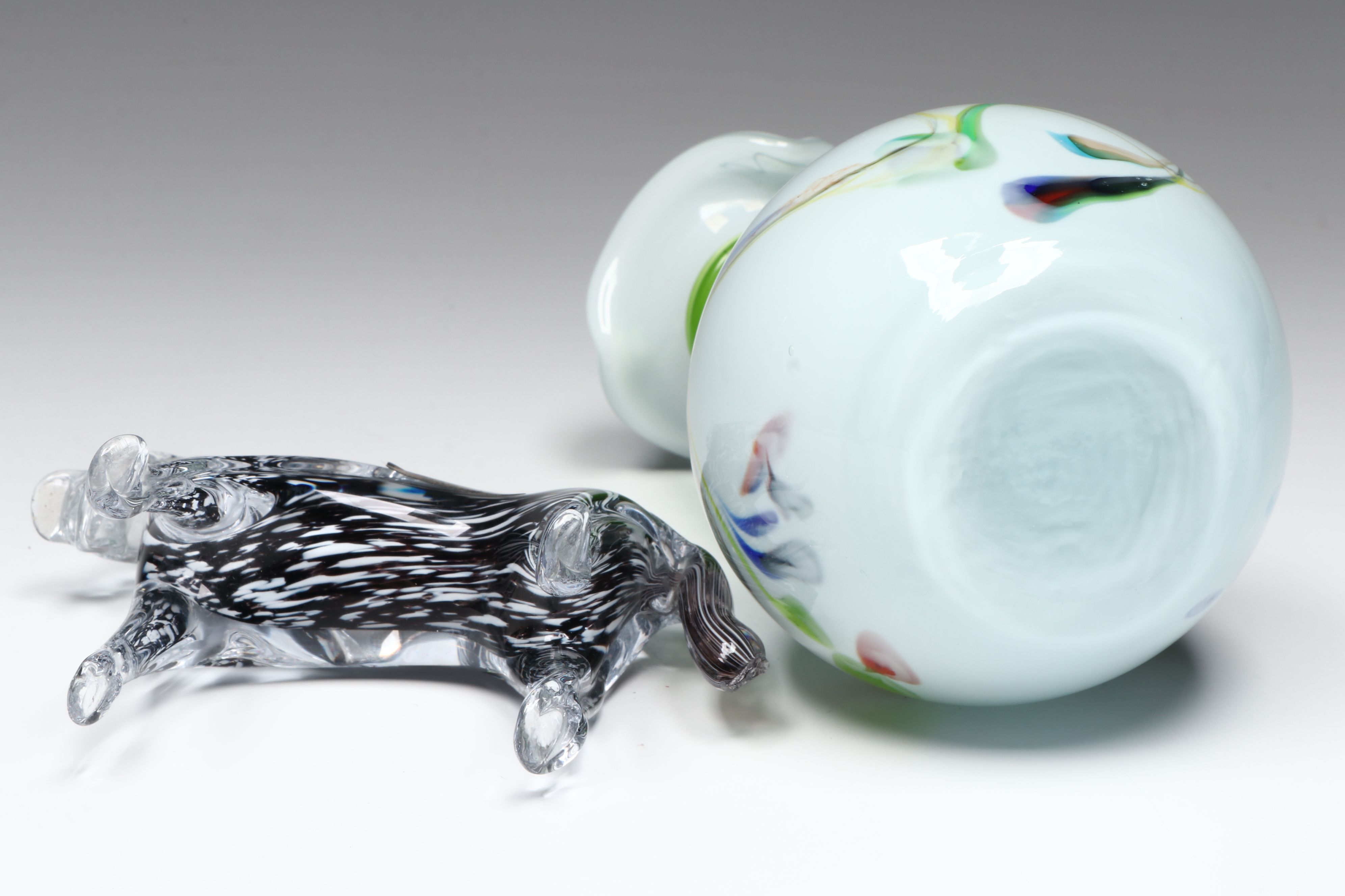 Mantorp Crystal Horse with Art Glass Handled Vase