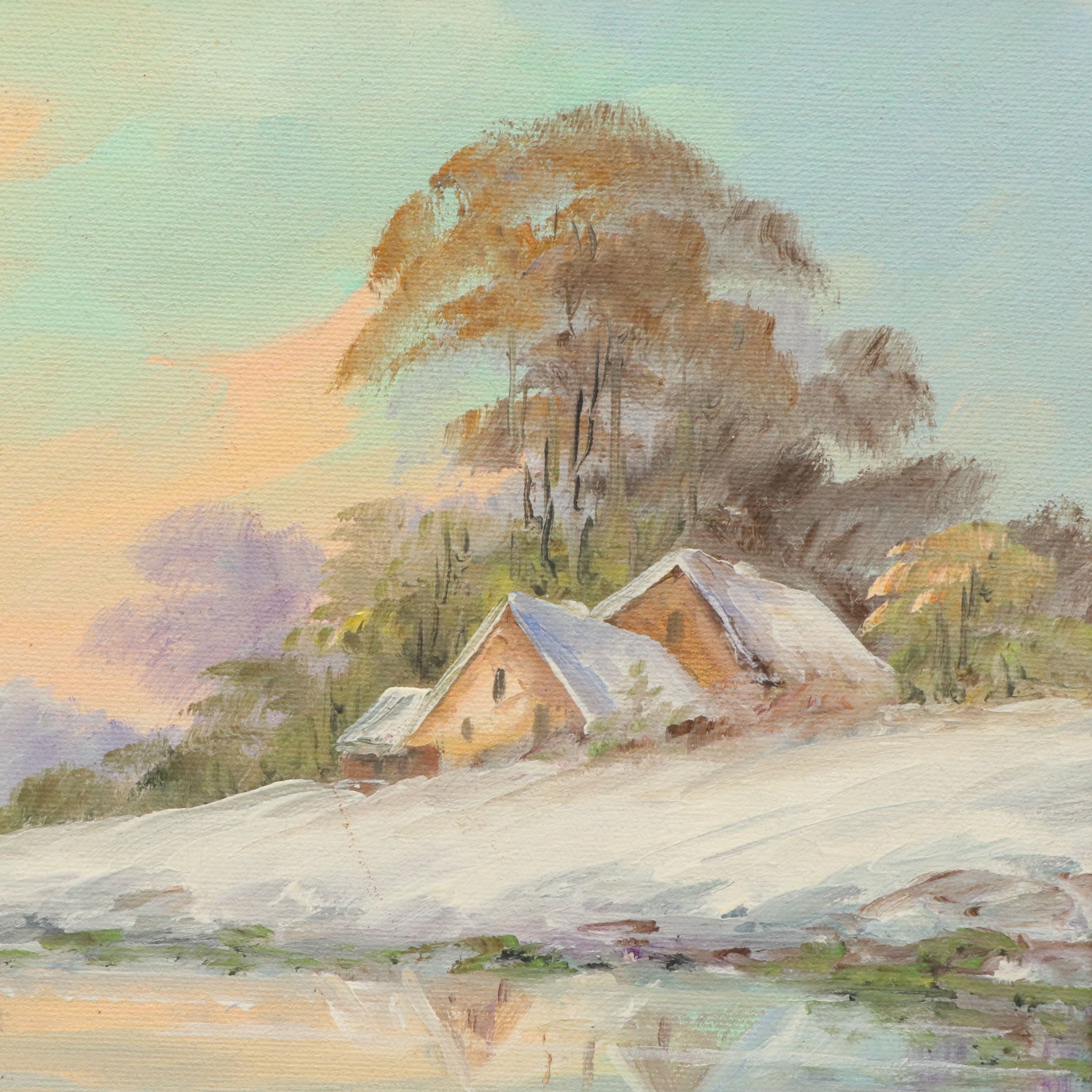 Bertha Hatton Duke Oil Painting of Winter Landscape, 20th Century