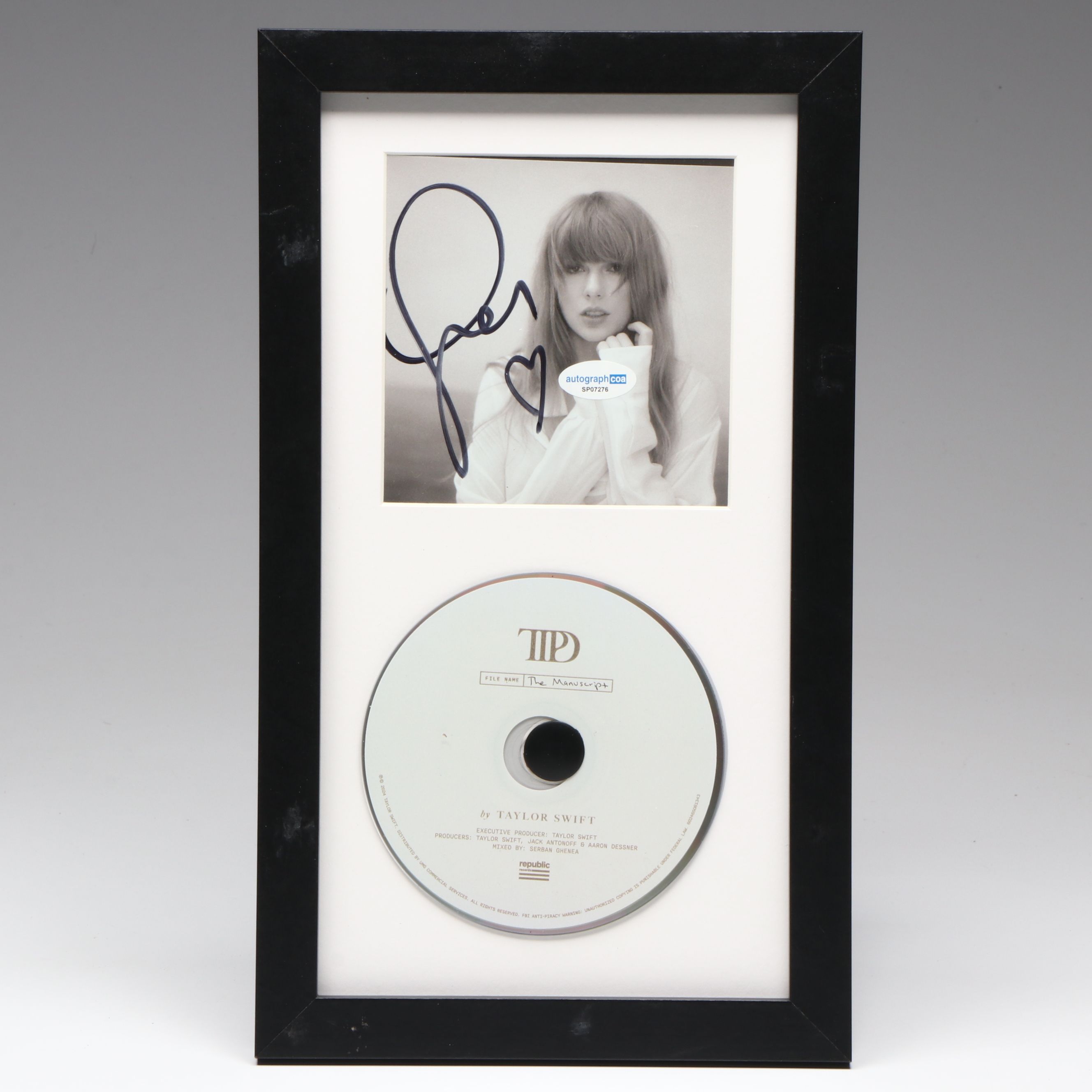 Taylor Swift Signed "The Tortured Poets Department" CD Card in Frame