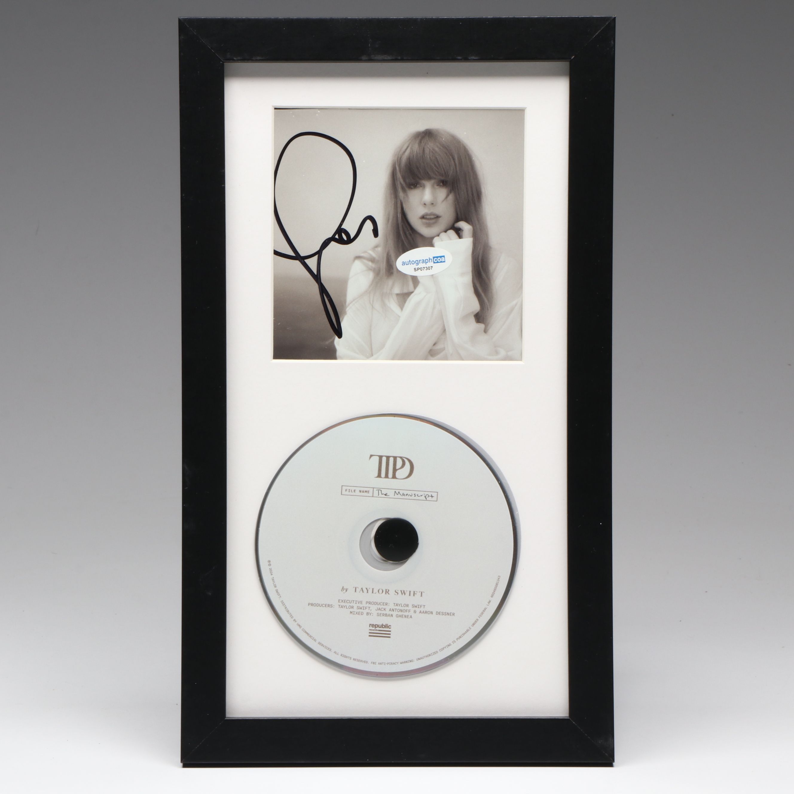 Taylor Swift Signed "The Tortured Poets Department" CD Card in Frame