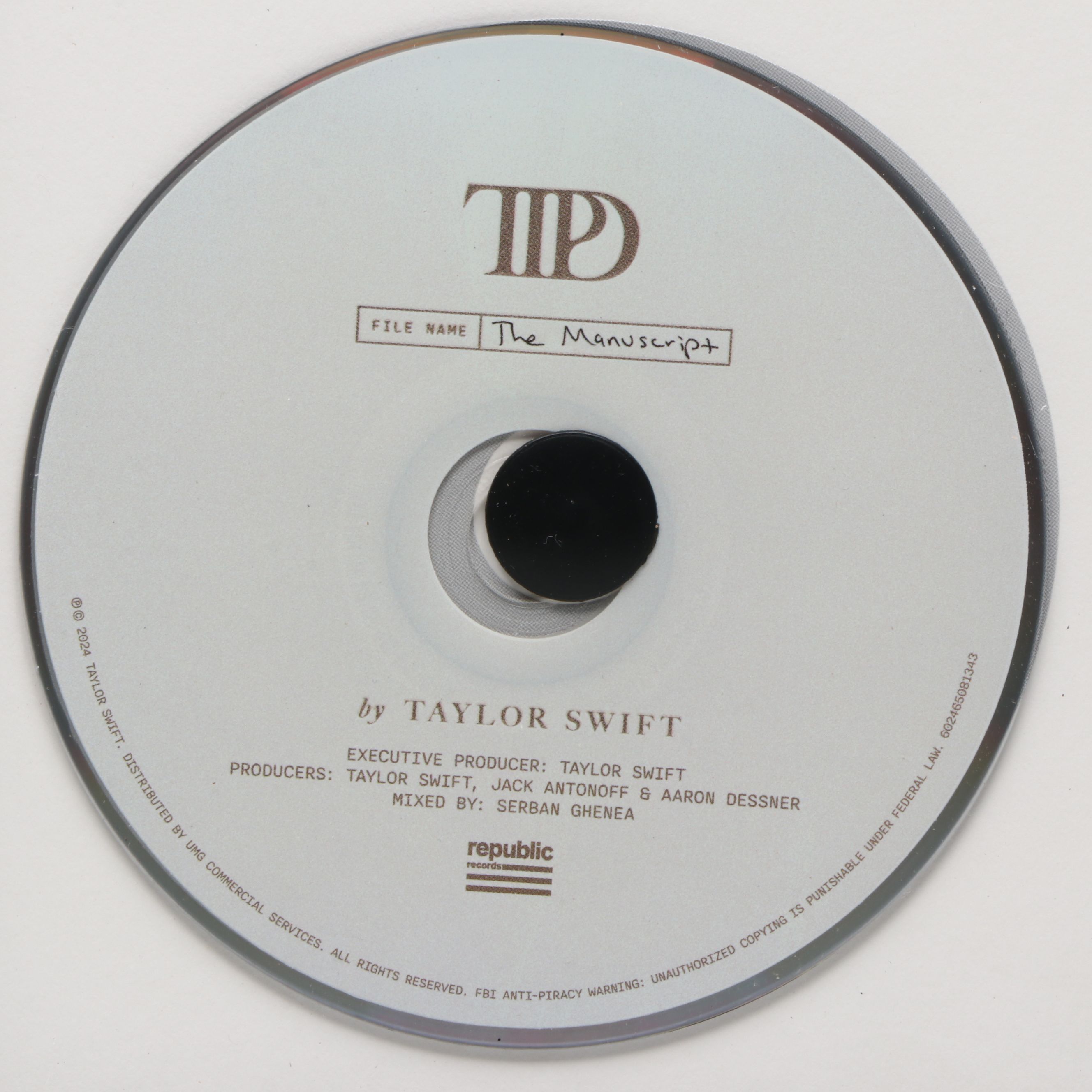 Taylor Swift Signed "The Tortured Poets Department" CD Card in Frame