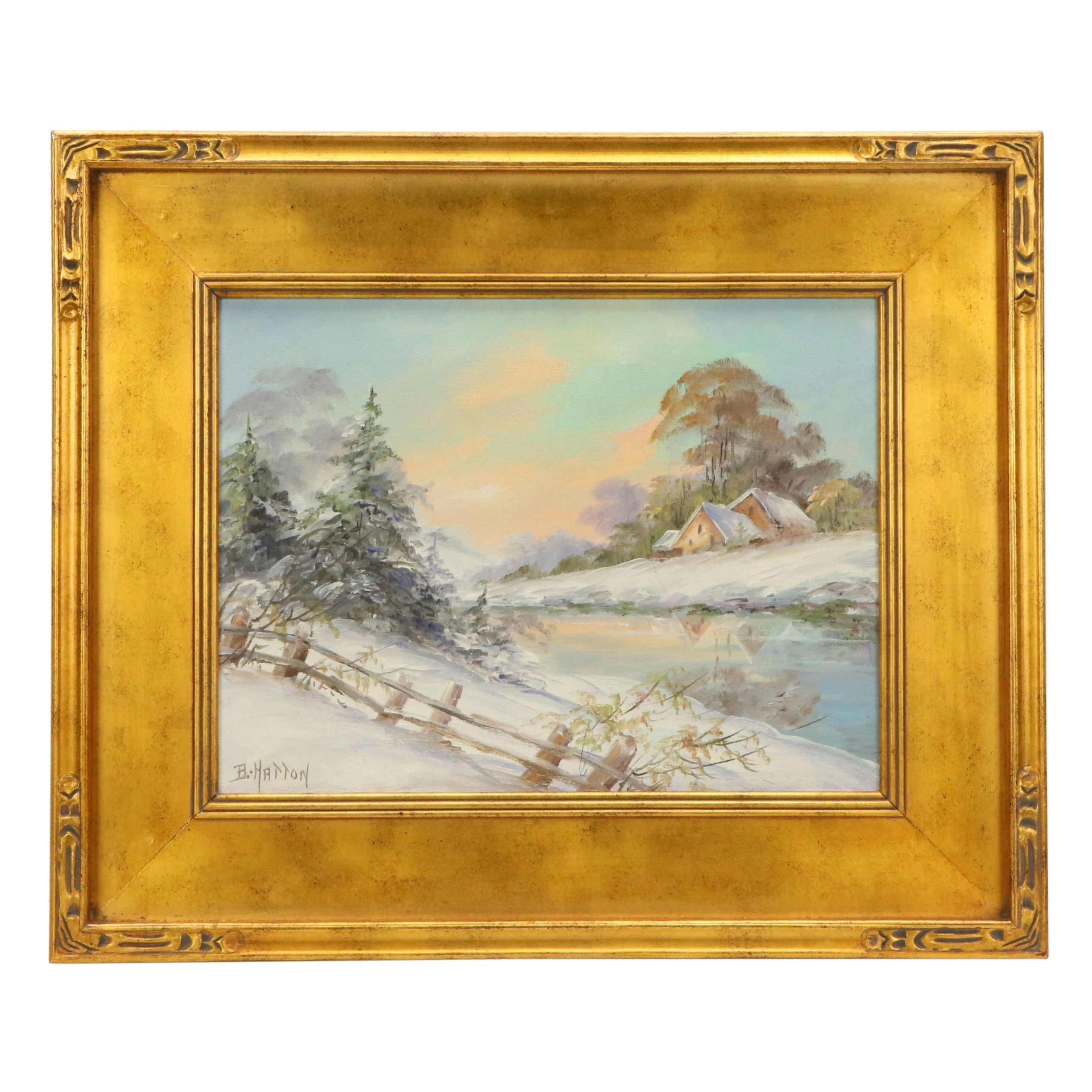 Bertha Hatton Duke Oil Painting of Winter Landscape, 20th Century