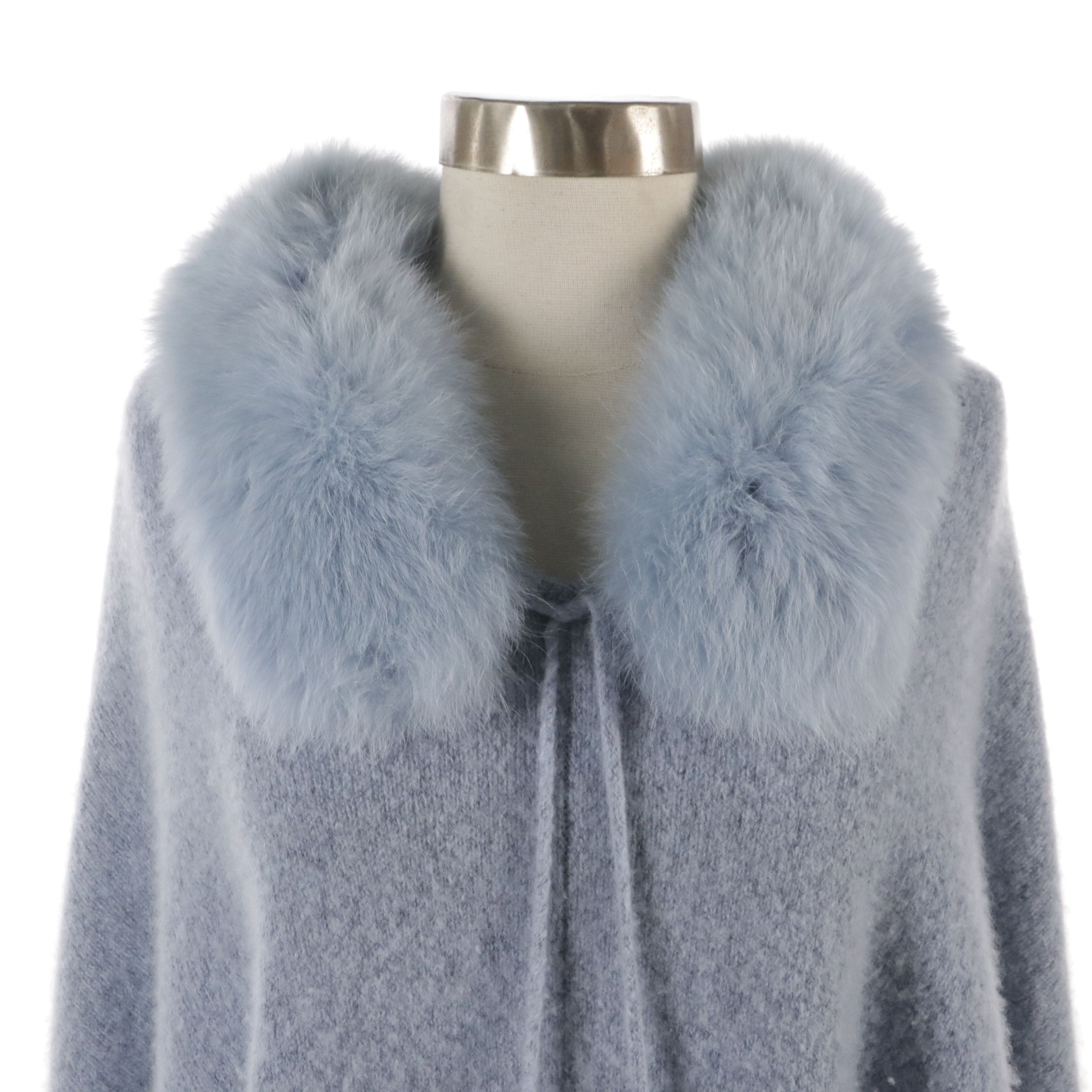 Estheme Poncho in Cashmere with Fox Fur Trim