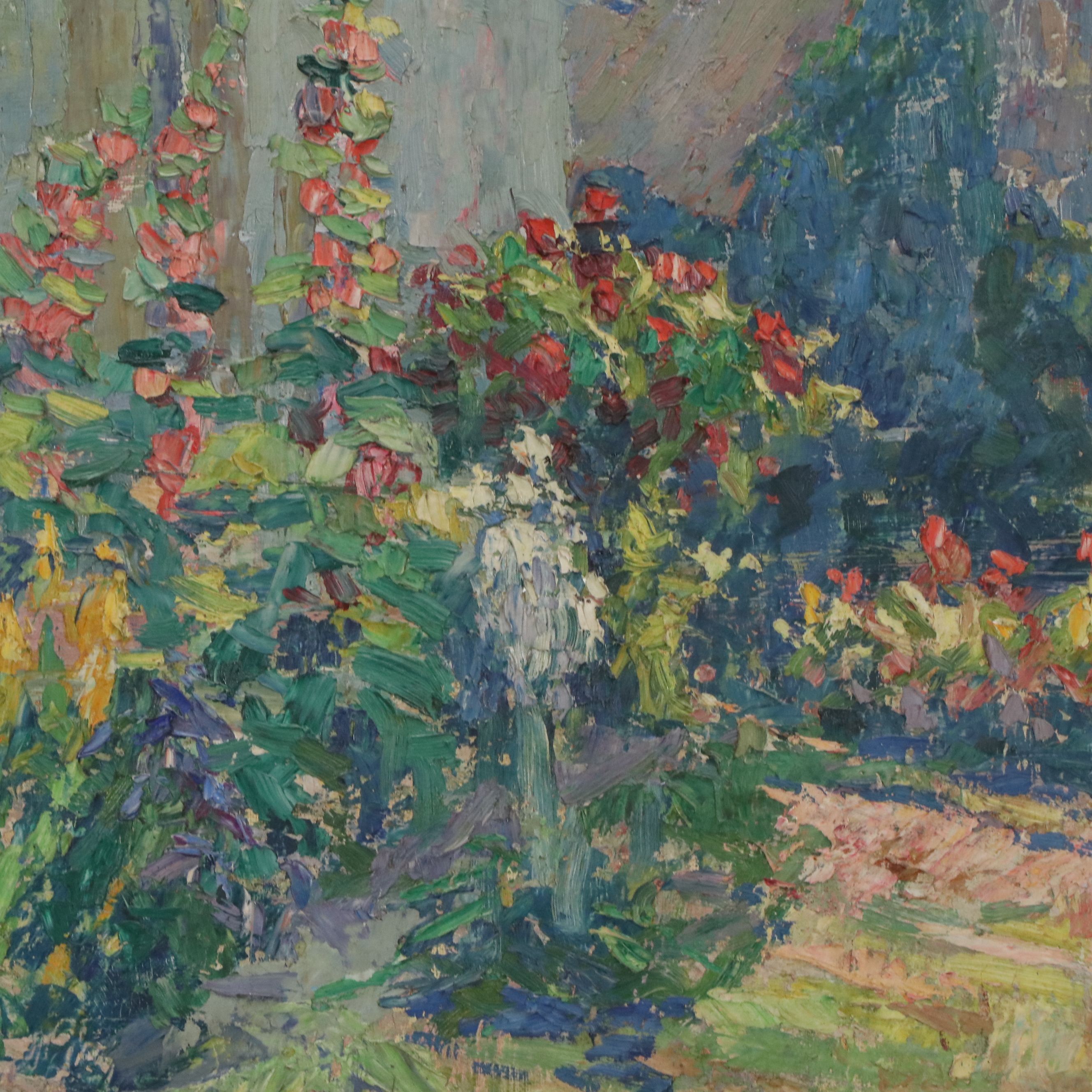 European School Impressionist Oil Painting of Flower Garden, Circa Late 19th C.