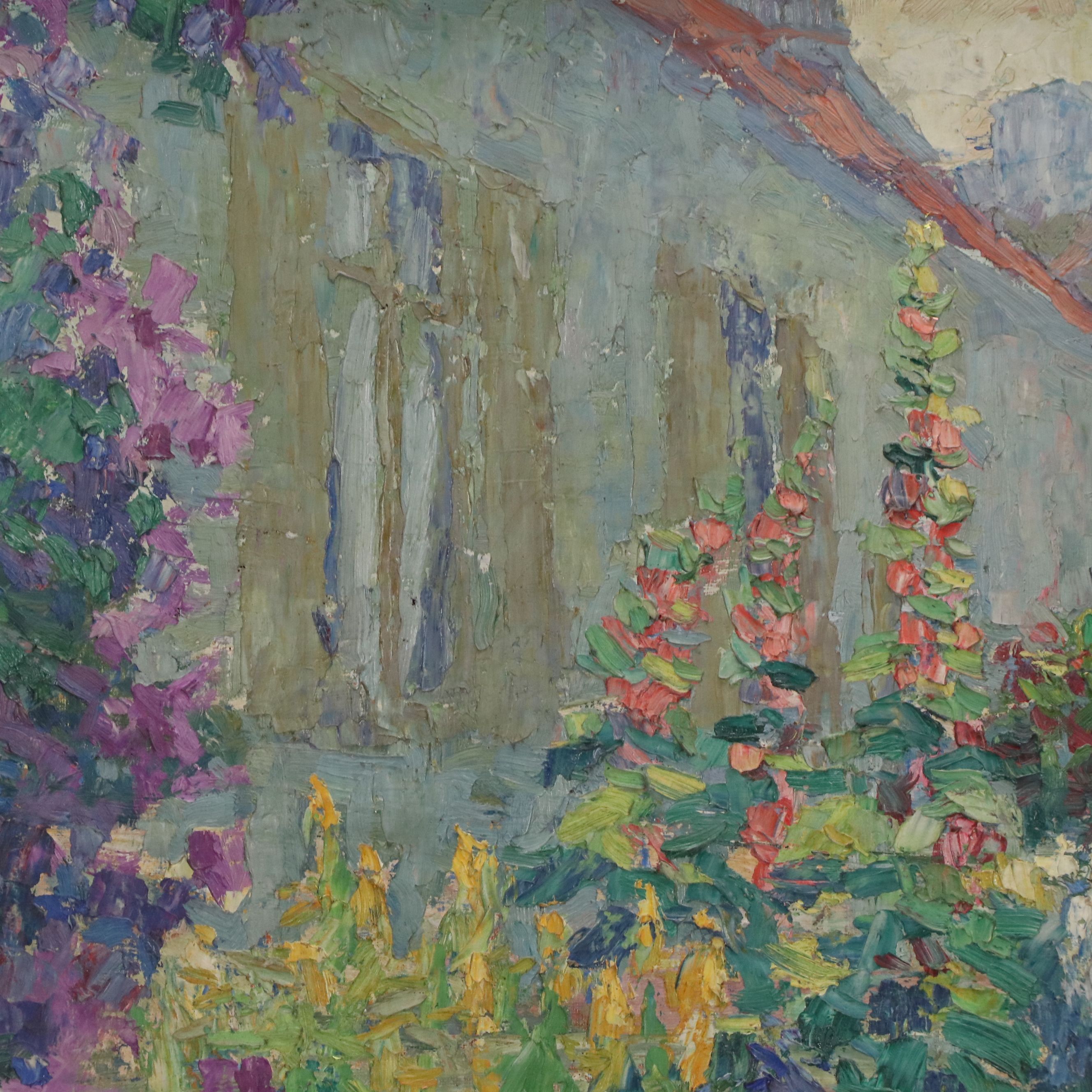 European School Impressionist Oil Painting of Flower Garden, Circa Late 19th C.
