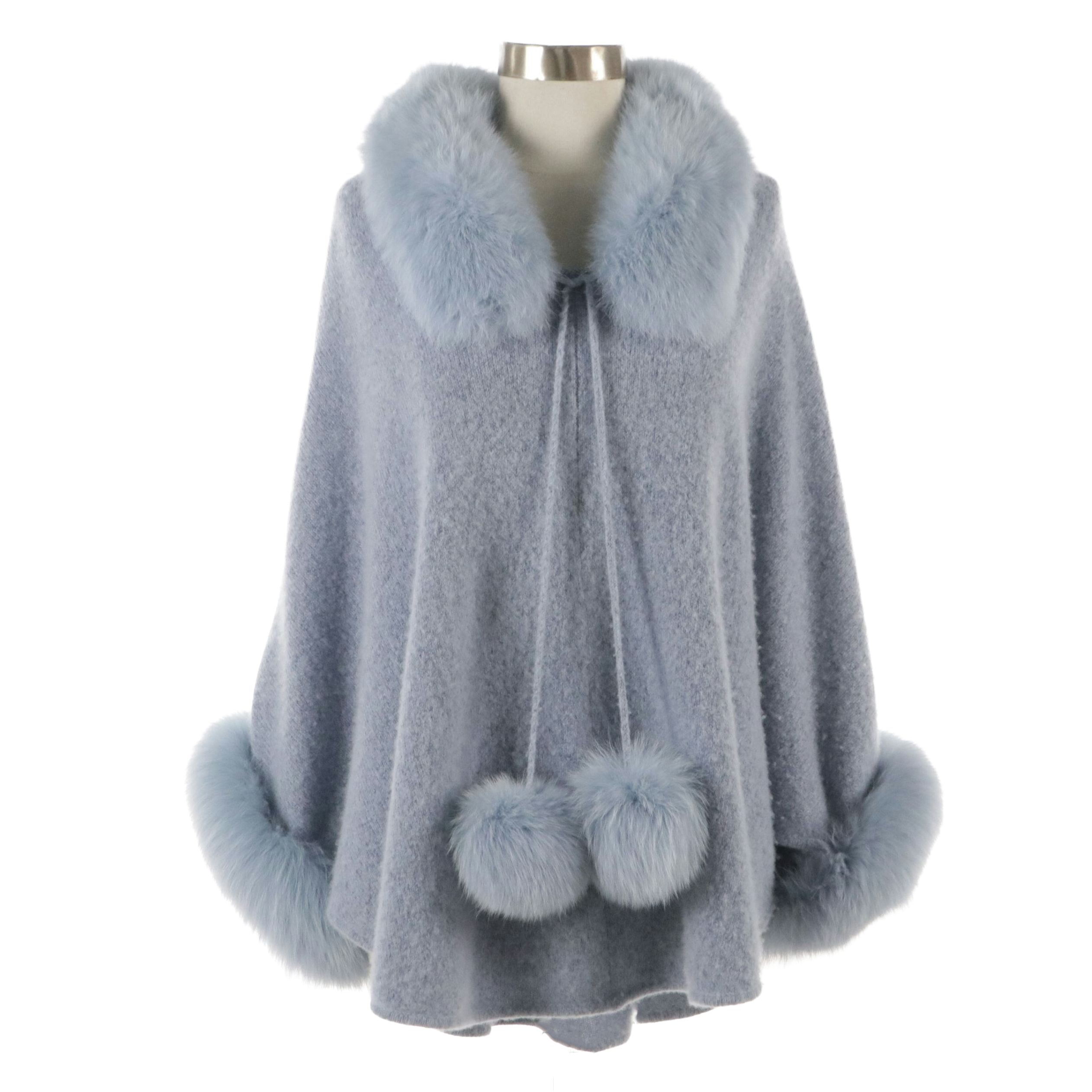 Estheme Poncho in Cashmere with Fox Fur Trim