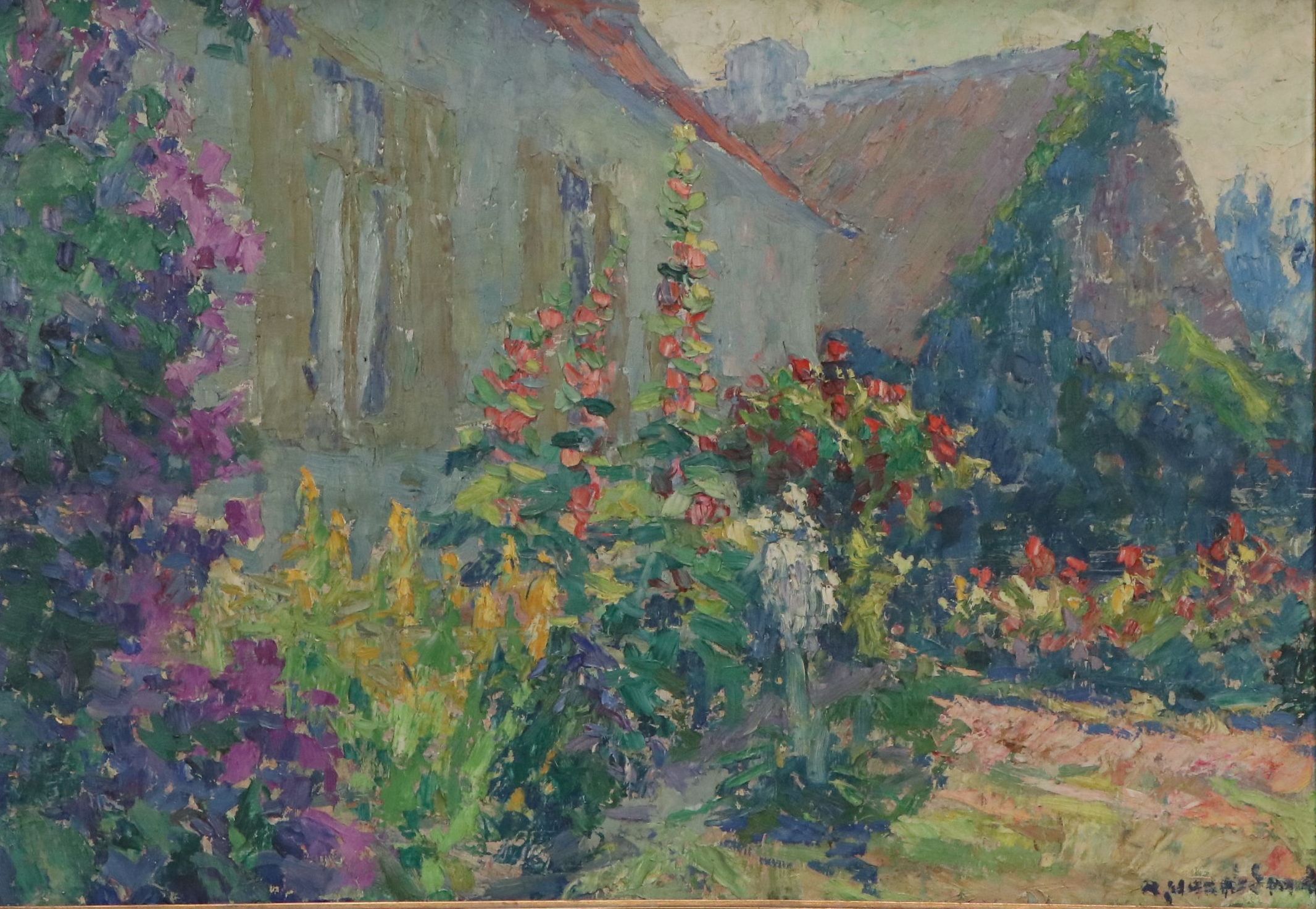 European School Impressionist Oil Painting of Flower Garden, Circa Late 19th C.