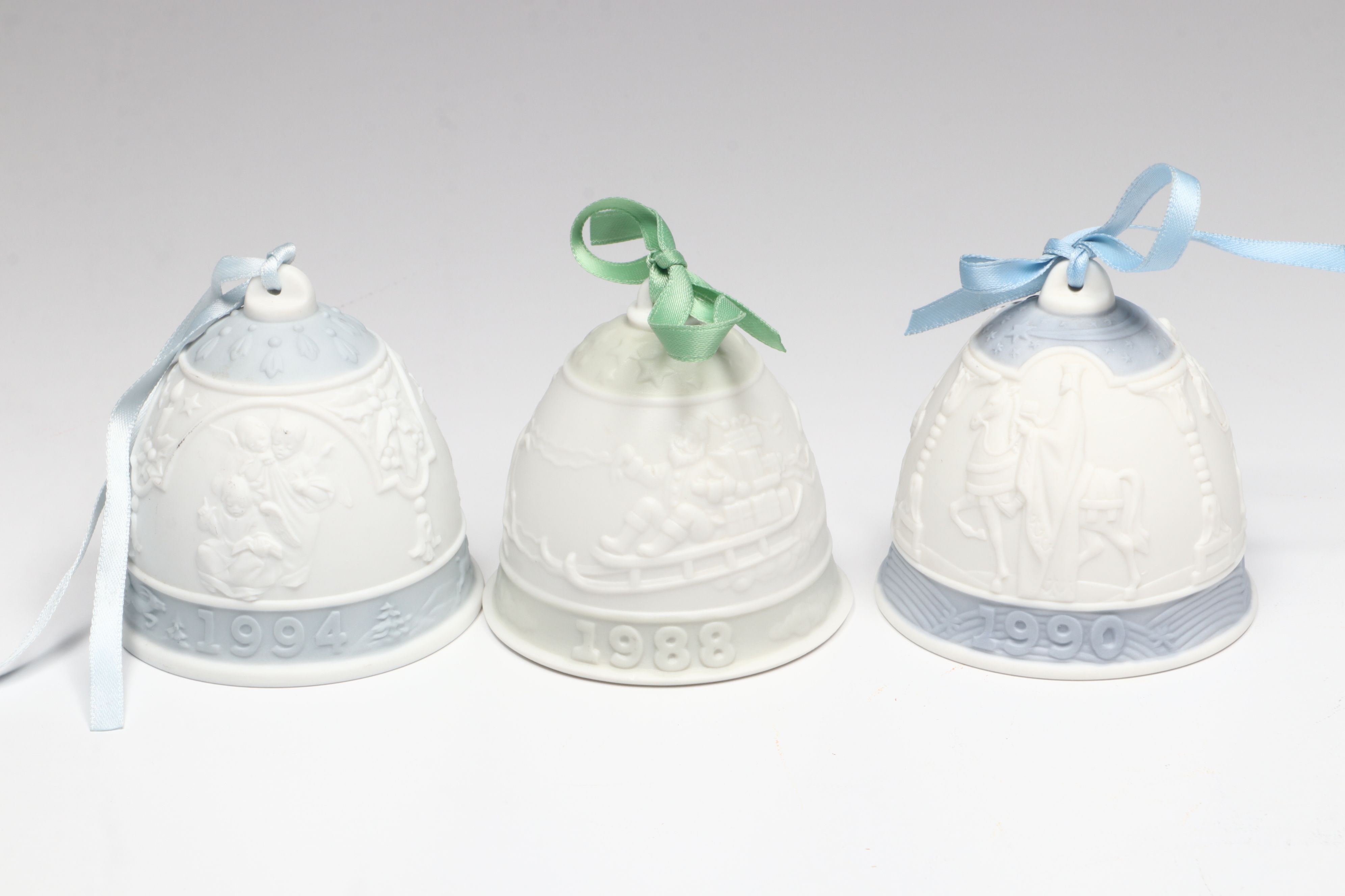 Lladró "Following Her Cats" Porcelain Figurine and Annual Porcelain Bells