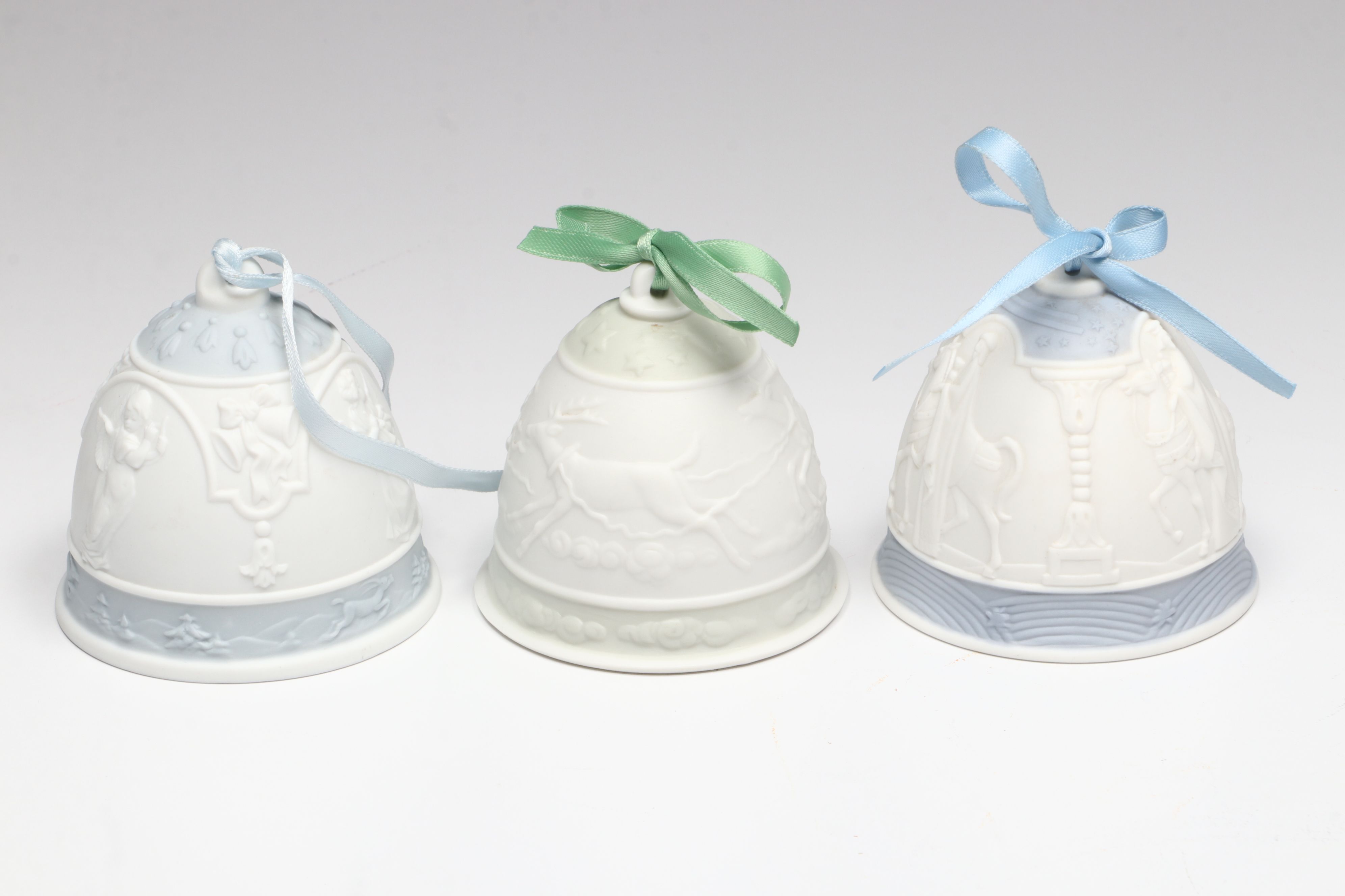 Lladró "Following Her Cats" Porcelain Figurine and Annual Porcelain Bells