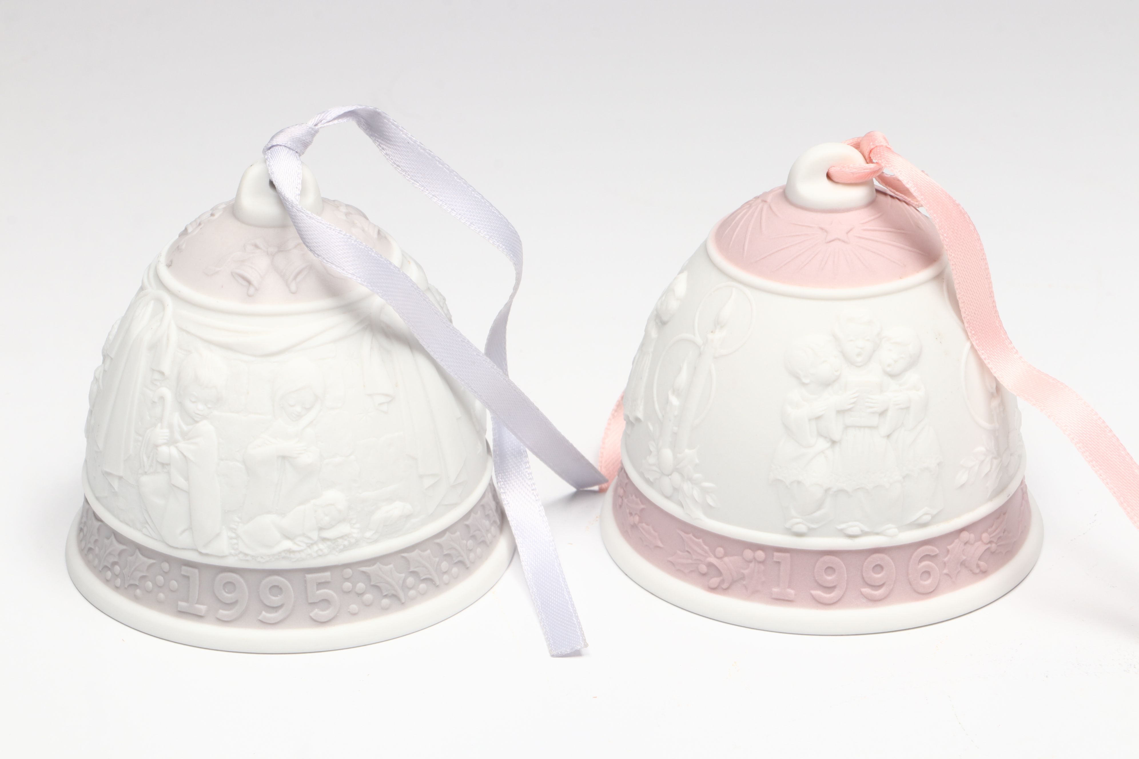 Lladró "Following Her Cats" Porcelain Figurine and Annual Porcelain Bells