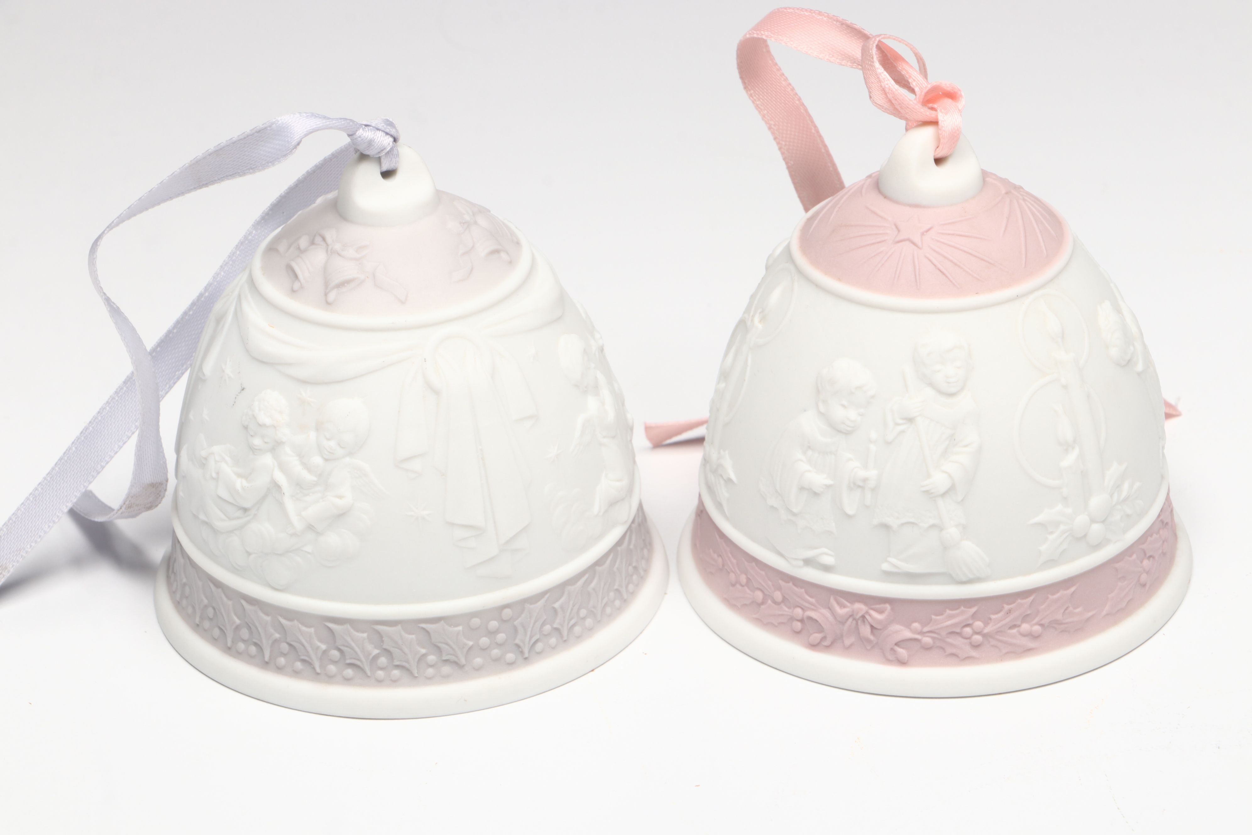 Lladró "Following Her Cats" Porcelain Figurine and Annual Porcelain Bells
