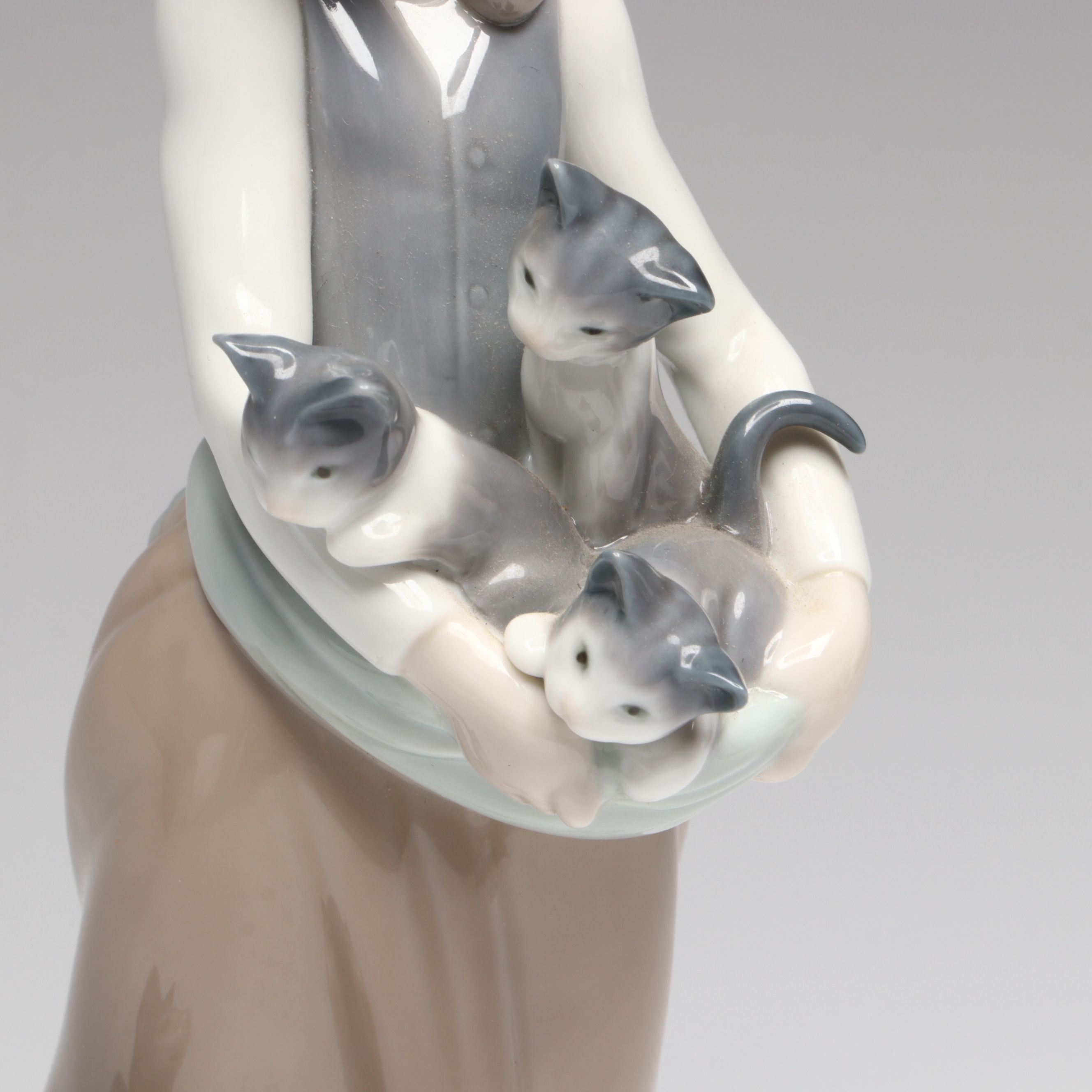 Lladró "Following Her Cats" Porcelain Figurine and Annual Porcelain Bells