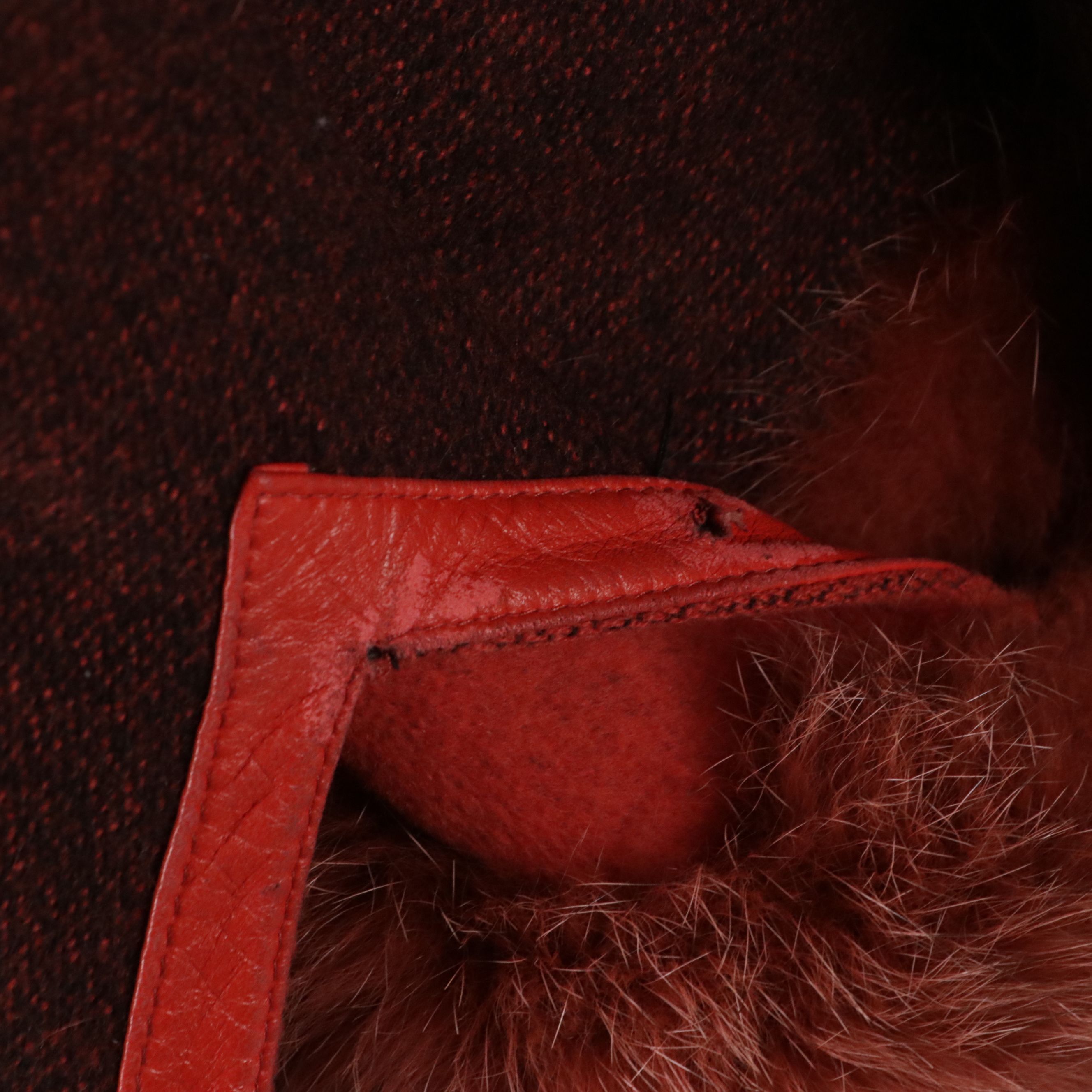 Reversible Cape in Wool Blend with Fox Fur and Leather Trim