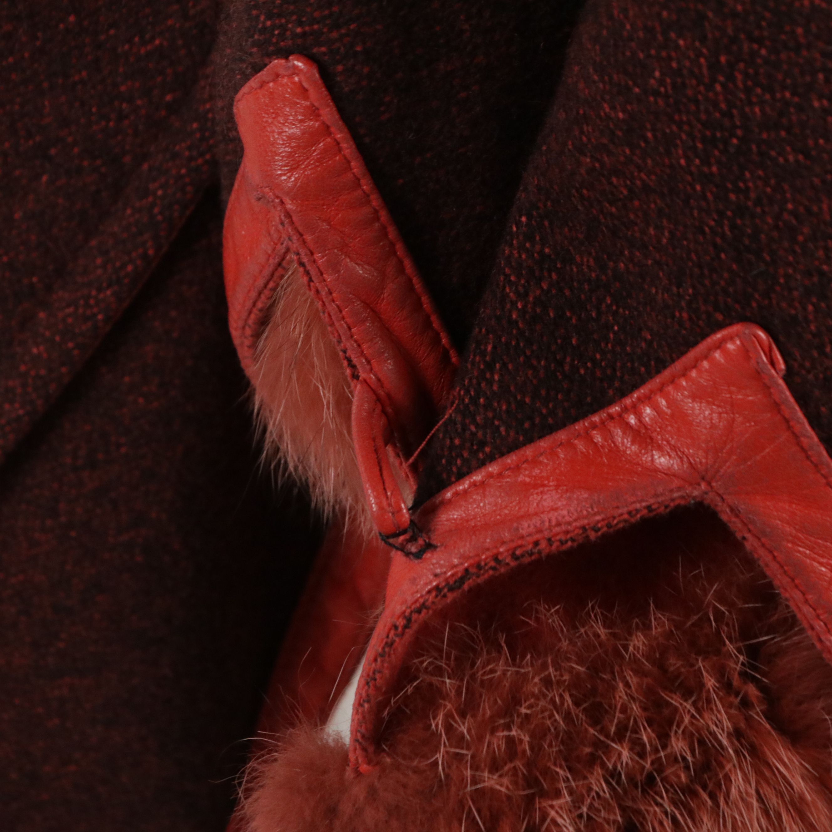 Reversible Cape in Wool Blend with Fox Fur and Leather Trim