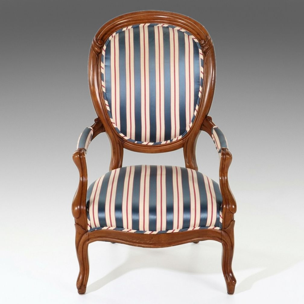 Louis XV Style Striped Upholstered Fauteuil, Late 20th Century