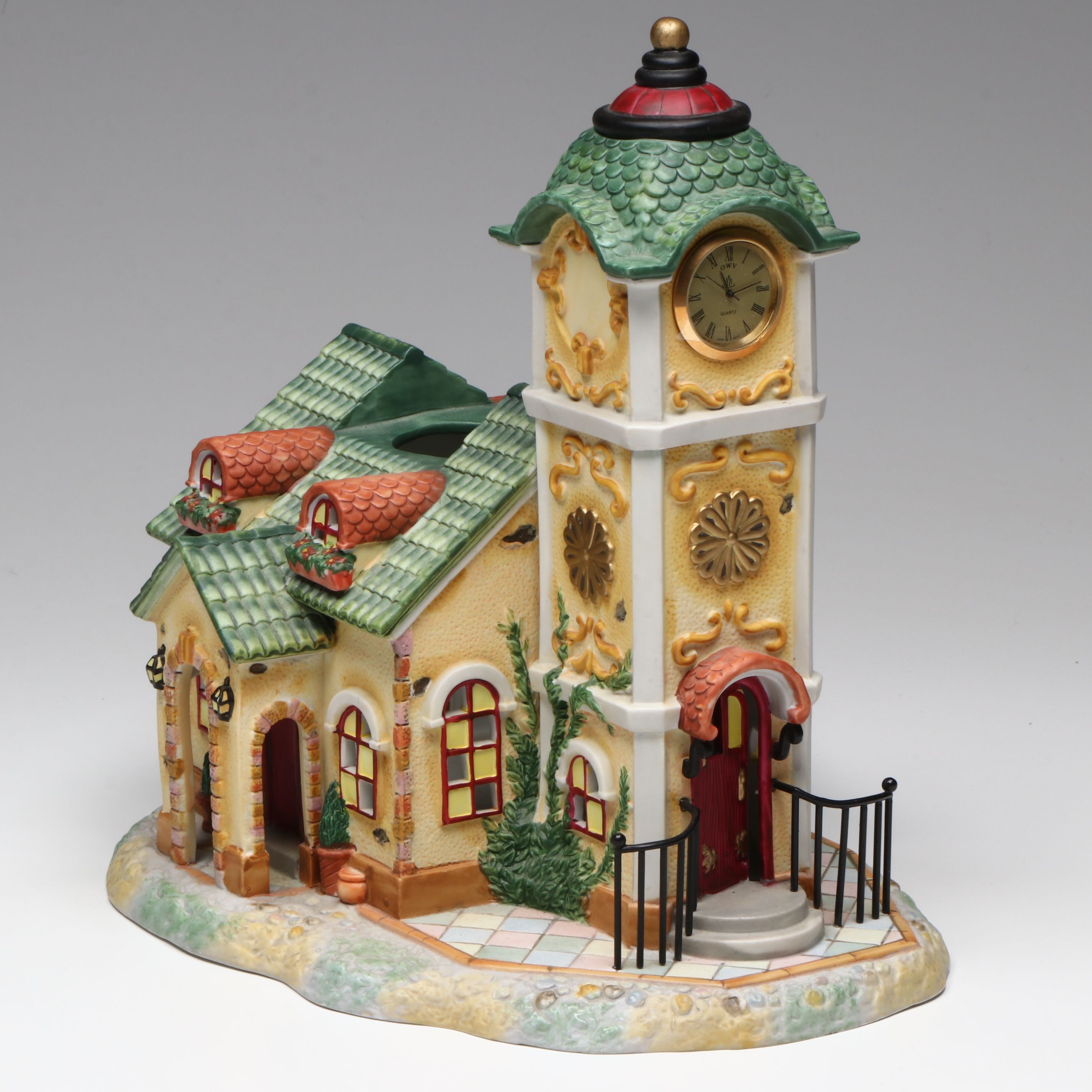 Clocktower, Farmhouse and Tudor Cottage Ceramic Village Candle Holders