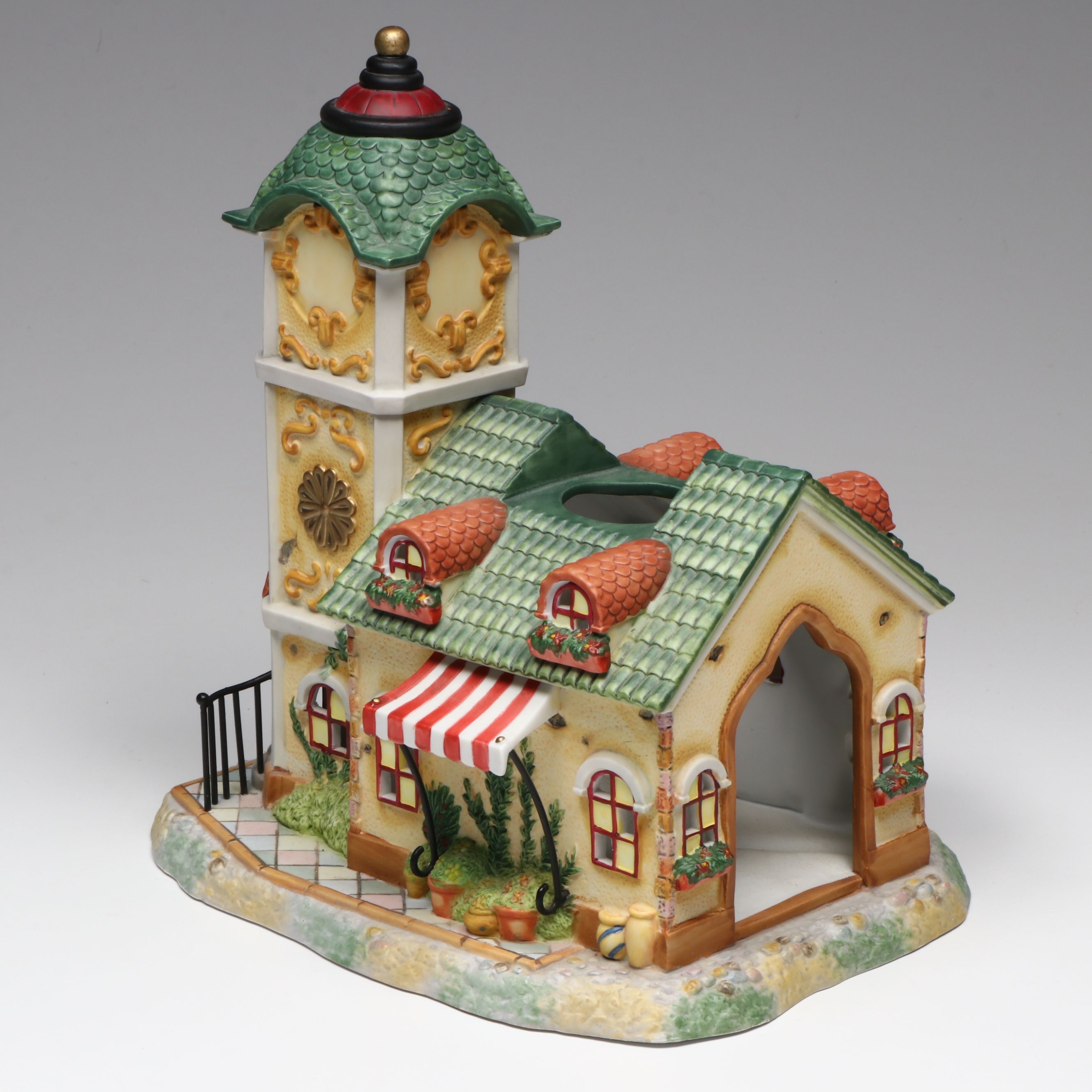 Clocktower, Farmhouse and Tudor Cottage Ceramic Village Candle Holders