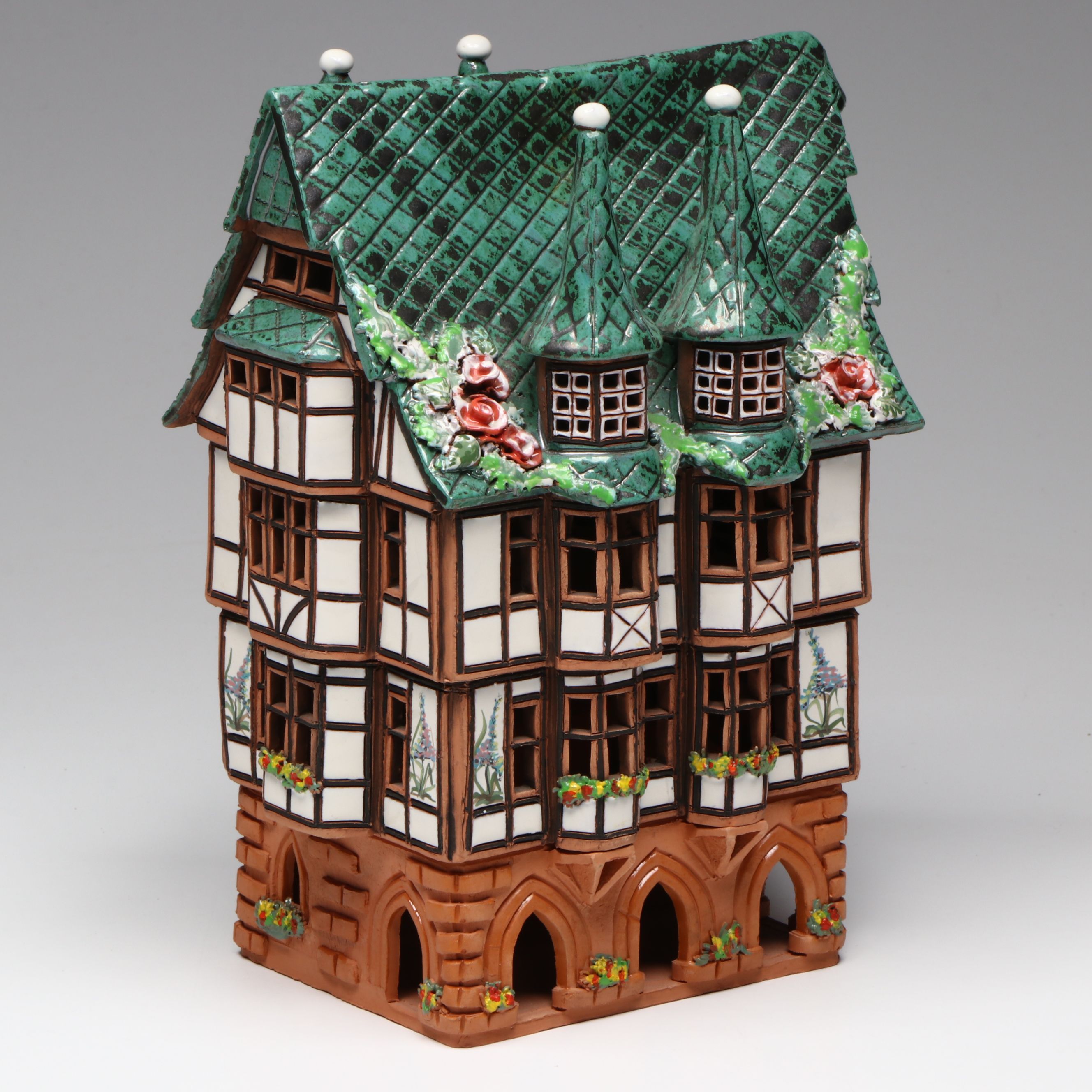 Clocktower, Farmhouse and Tudor Cottage Ceramic Village Candle Holders