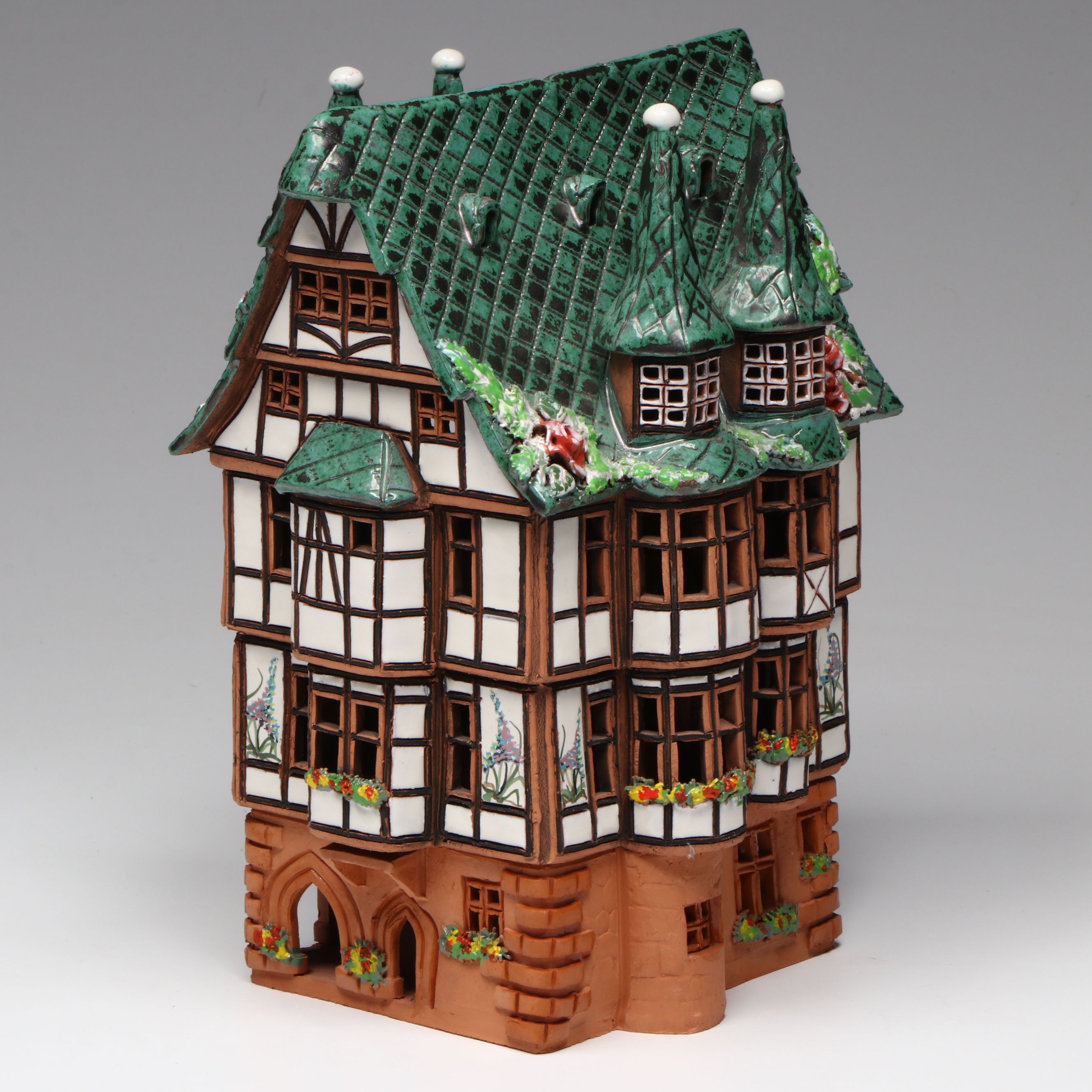 Clocktower, Farmhouse and Tudor Cottage Ceramic Village Candle Holders