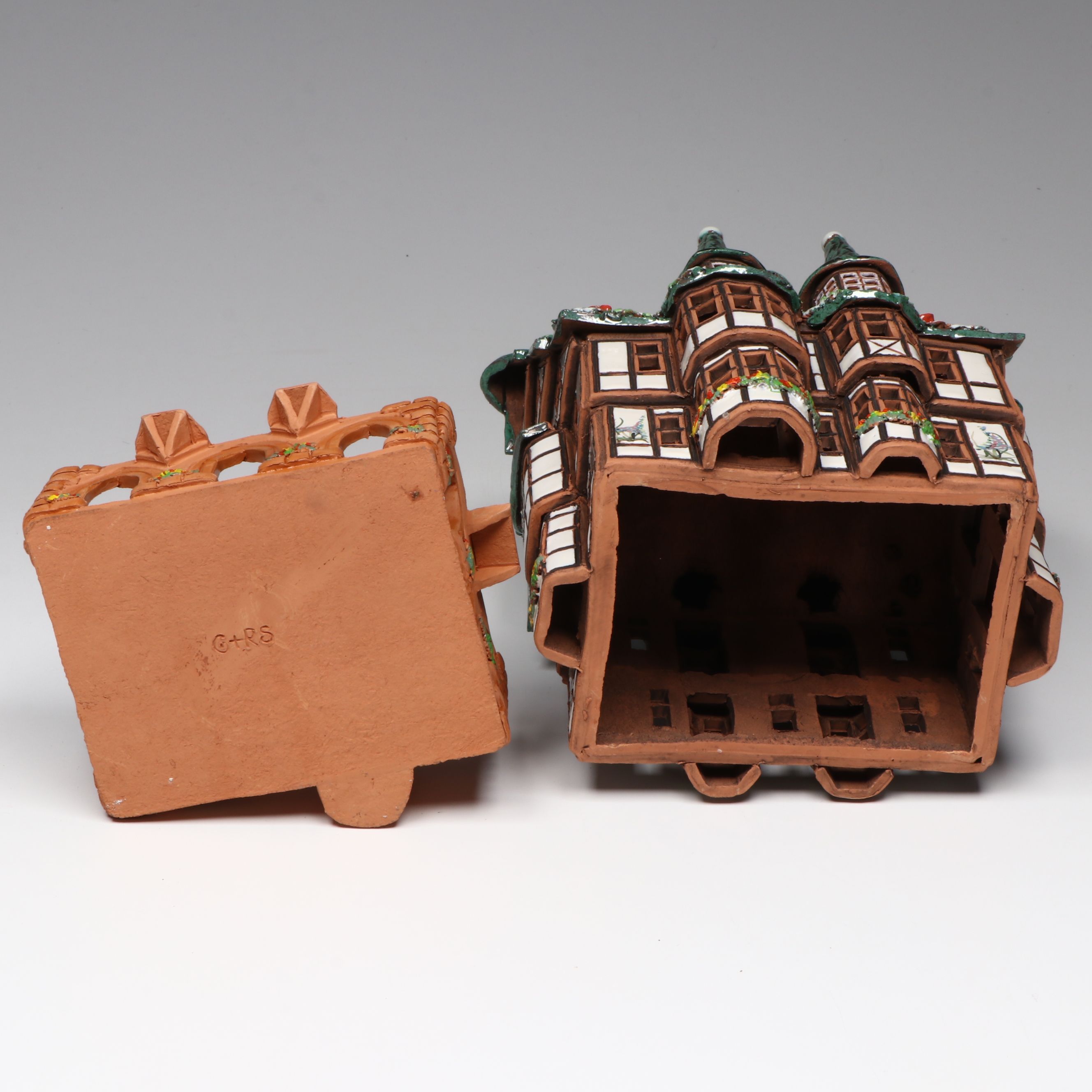 Clocktower, Farmhouse and Tudor Cottage Ceramic Village Candle Holders
