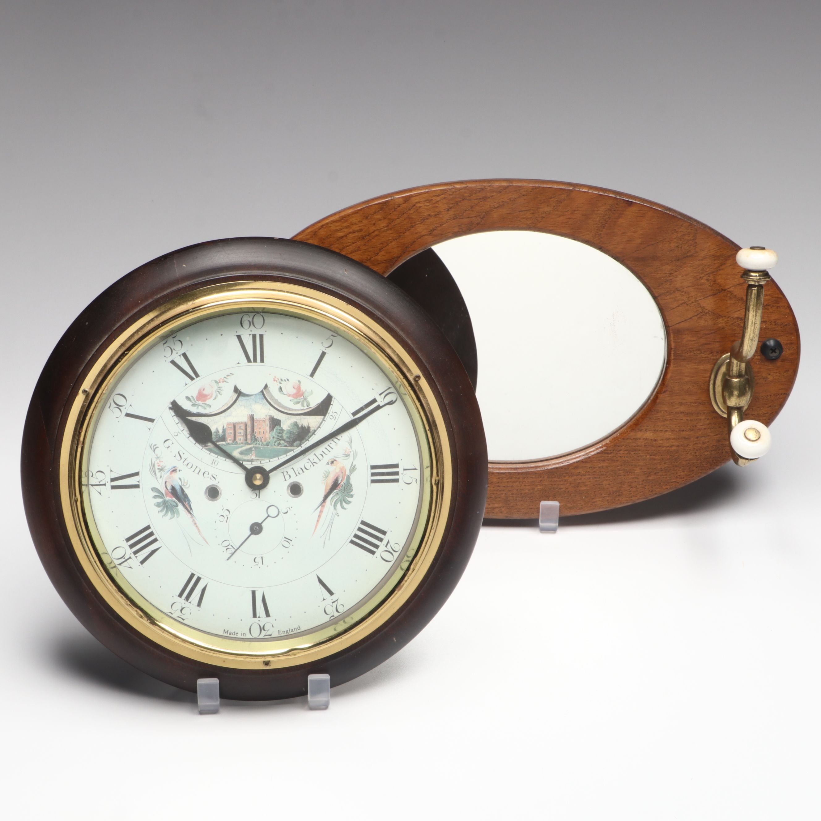 Stones & Sons Blackburn Wood Cased Wall Clock with Mirrored Wall Hat Rack