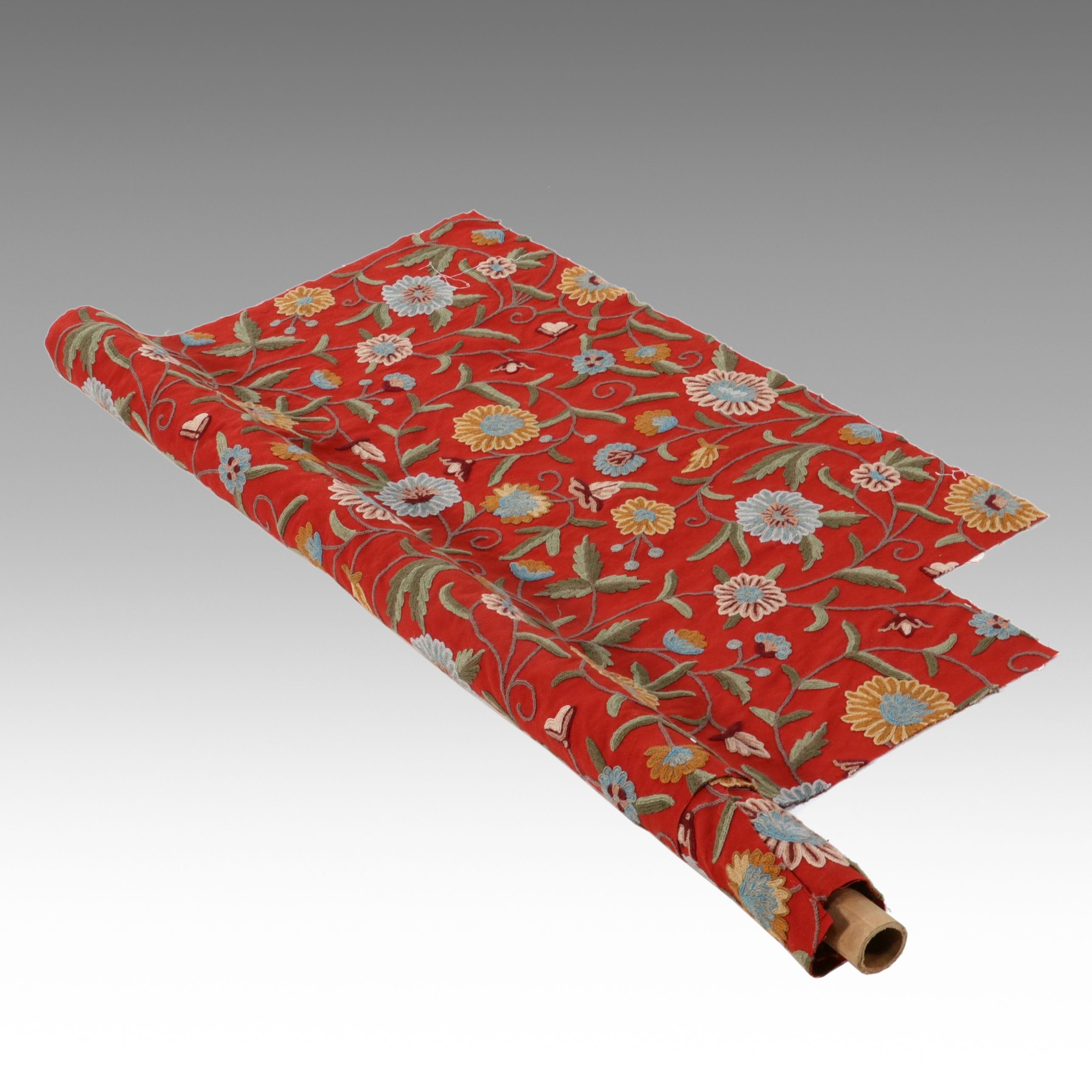 Decorator Crewel Embroidered Partial Fabric Bolt