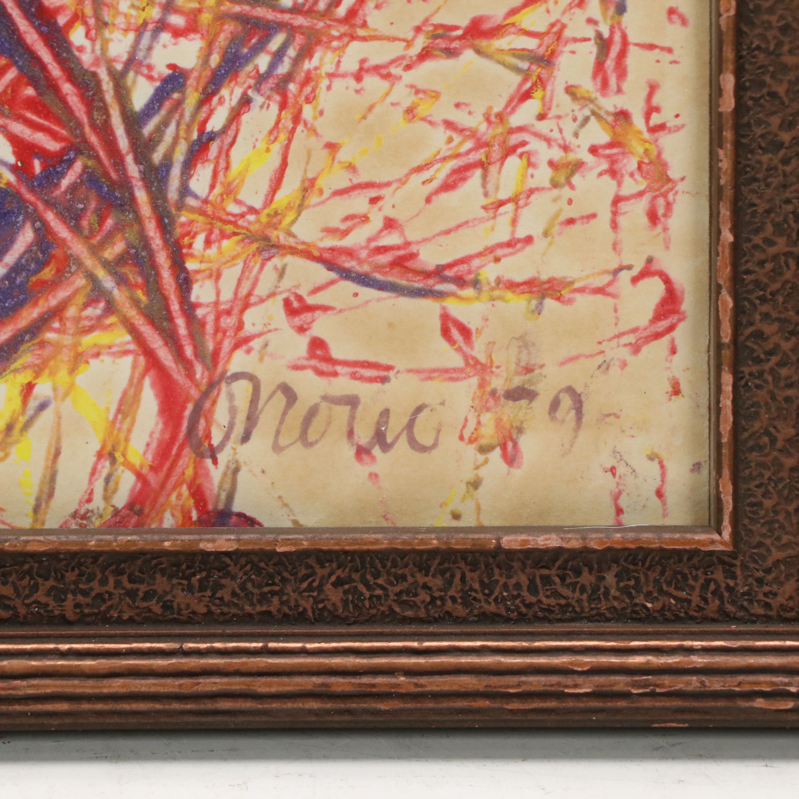 Abstract Oil Expressionist Painting with Sgraffito, 1979