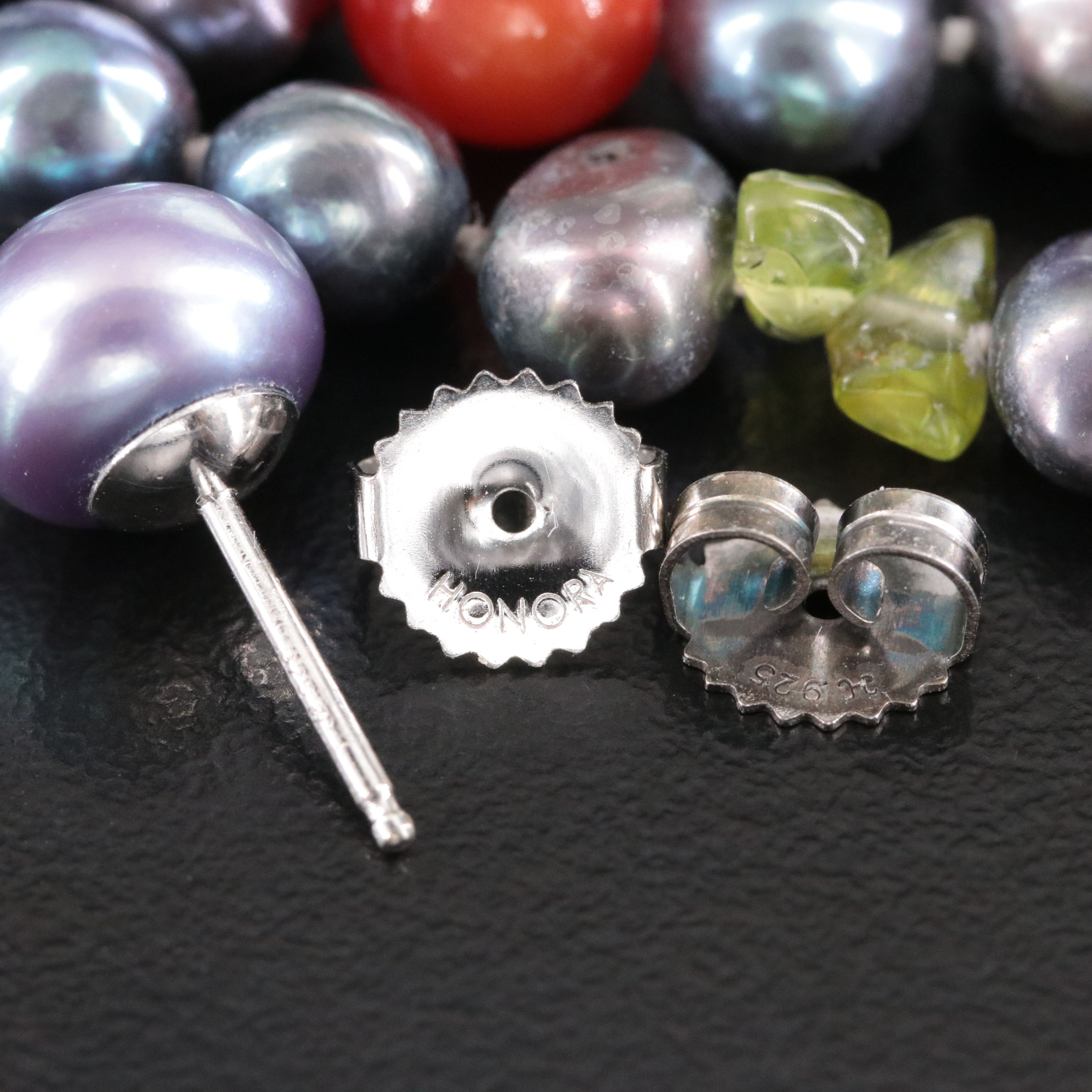 Sterling Necklace and Earring Collection with Pearl, Coral, and Diamond