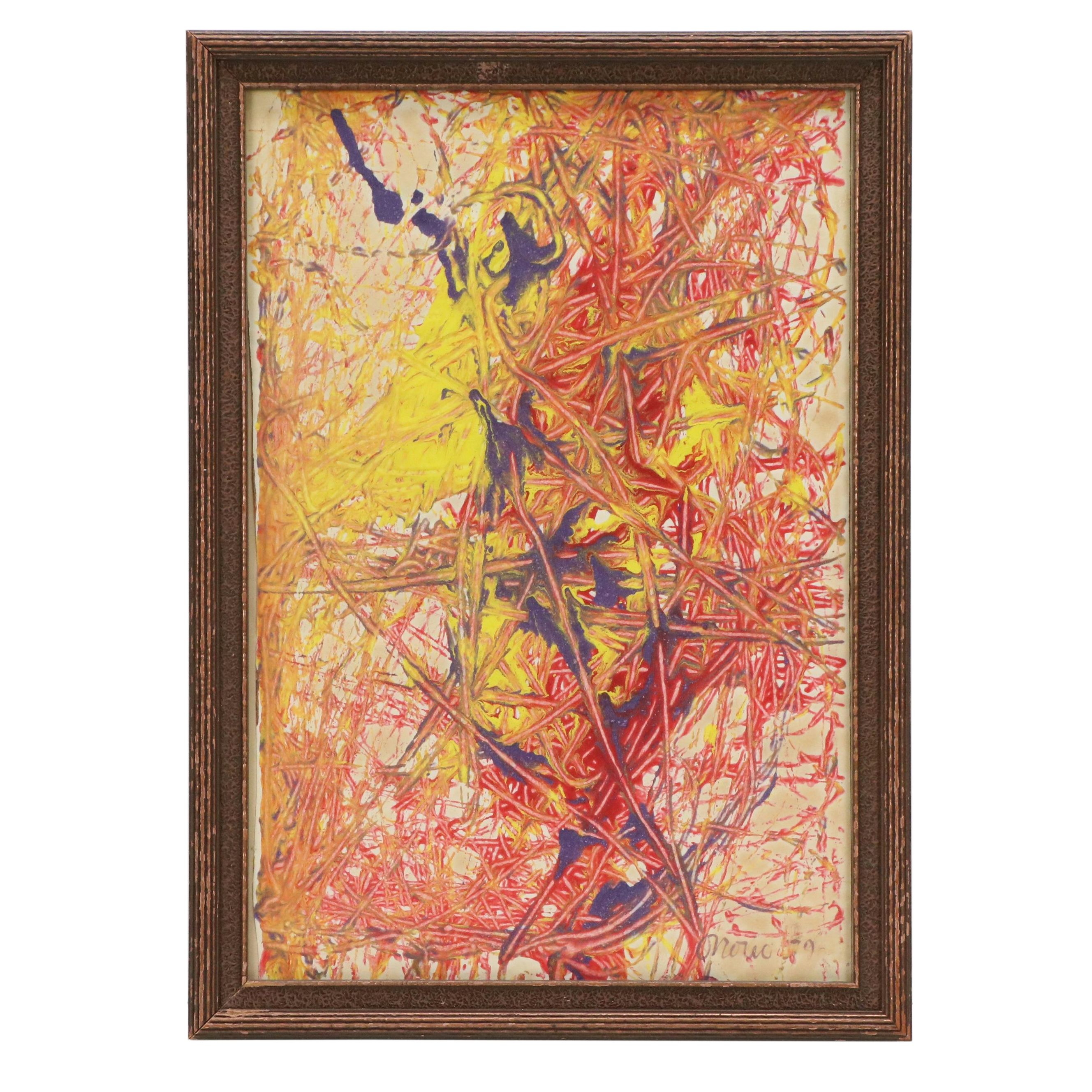 Abstract Oil Expressionist Painting with Sgraffito, 1979