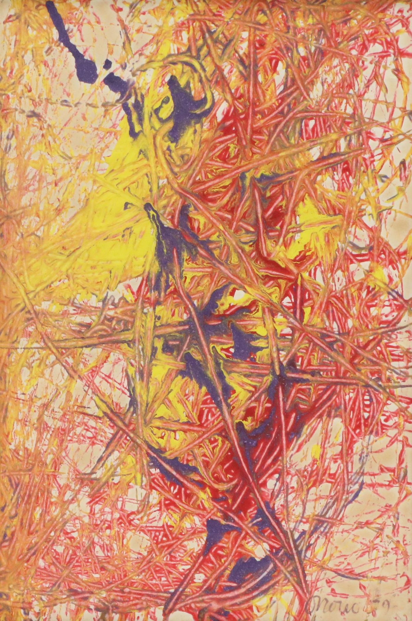 Abstract Oil Expressionist Painting with Sgraffito, 1979